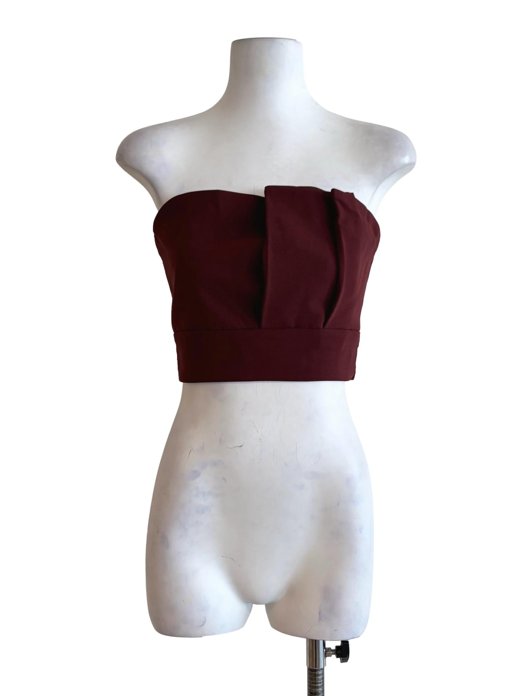 Maroon Red Ribboned Strapless Crop Top
