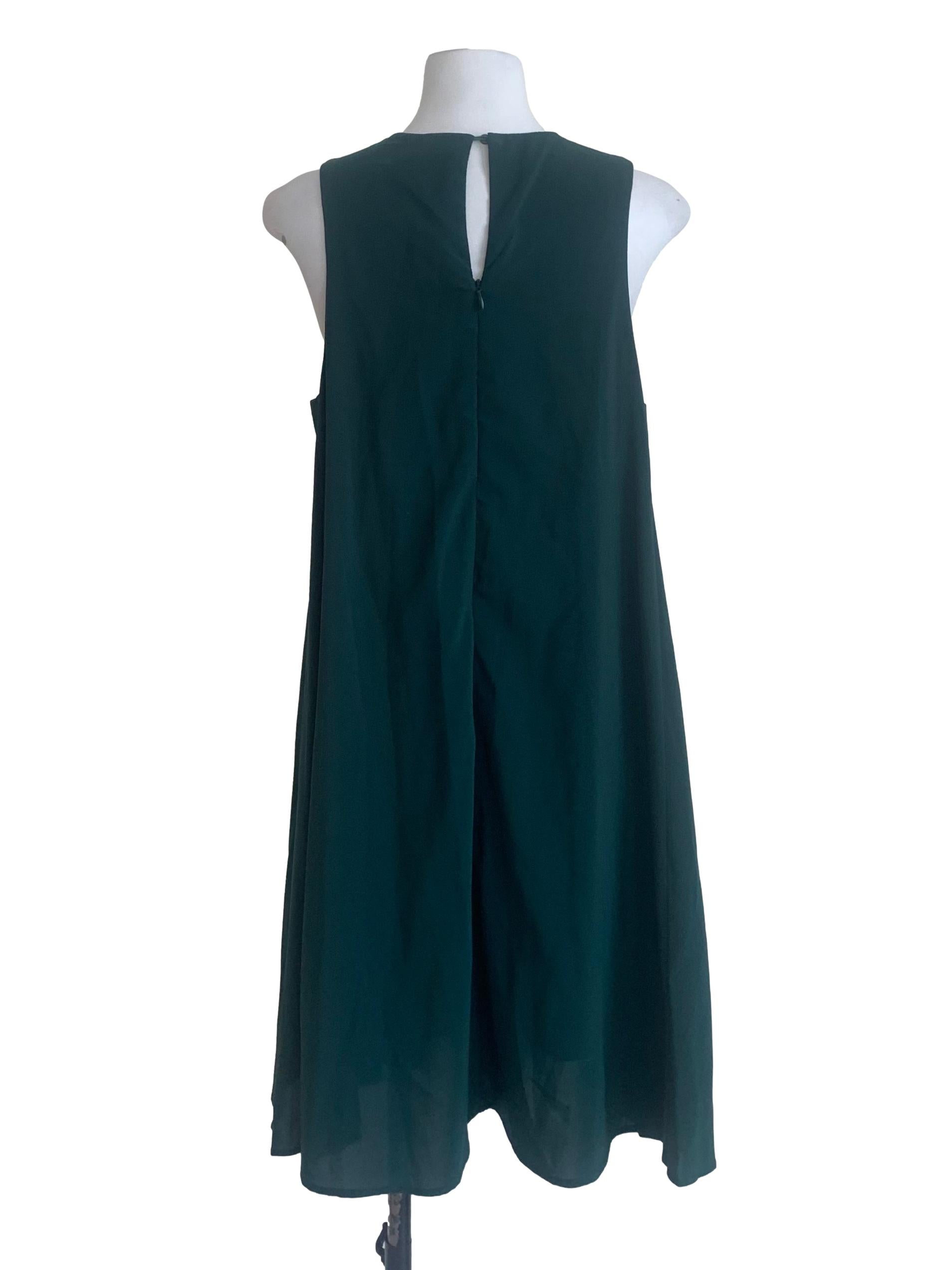 Basil Green Round Neck Trapezoid Dress