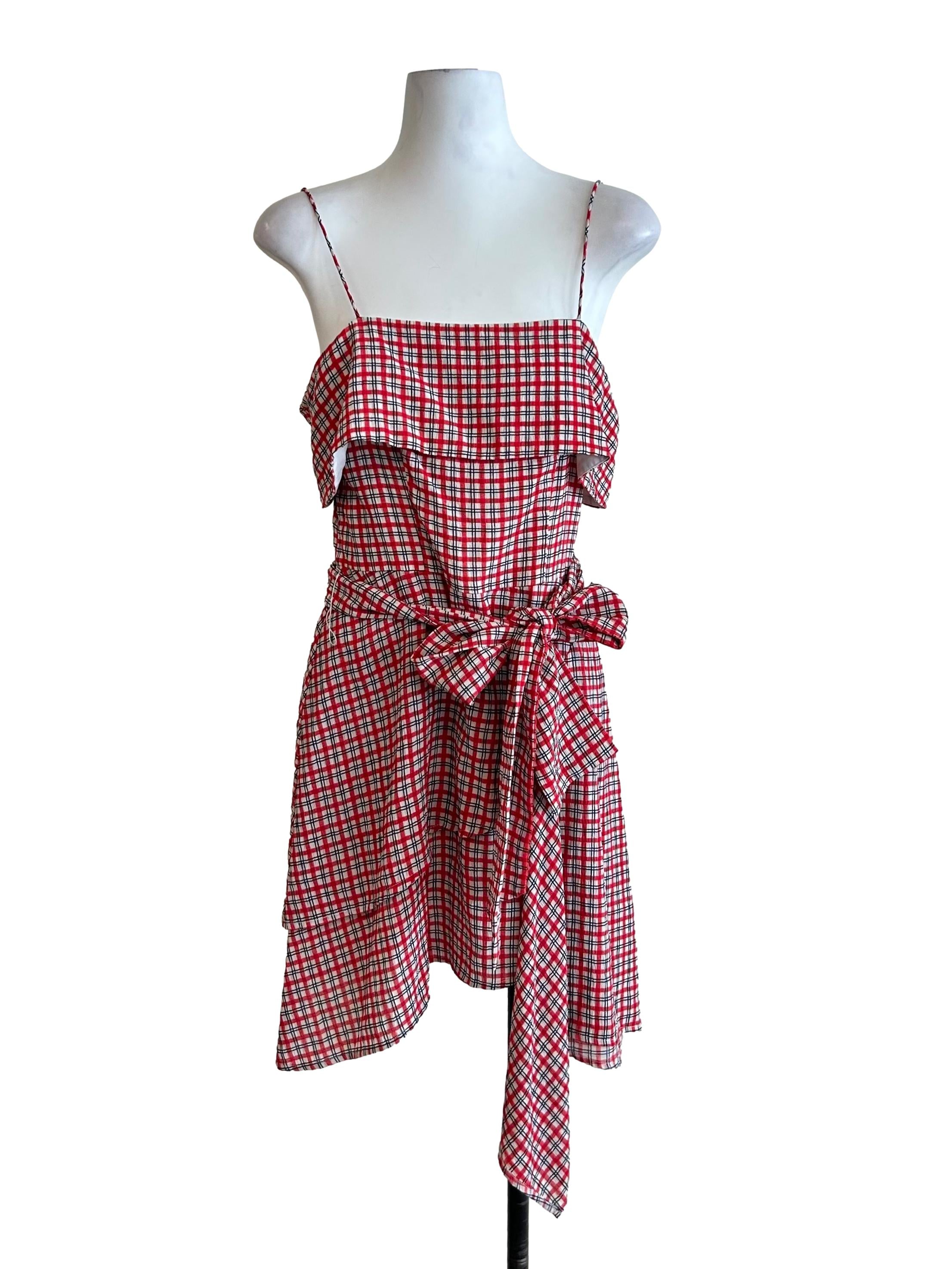 Red Plaid Tie-Waist Mini Dress