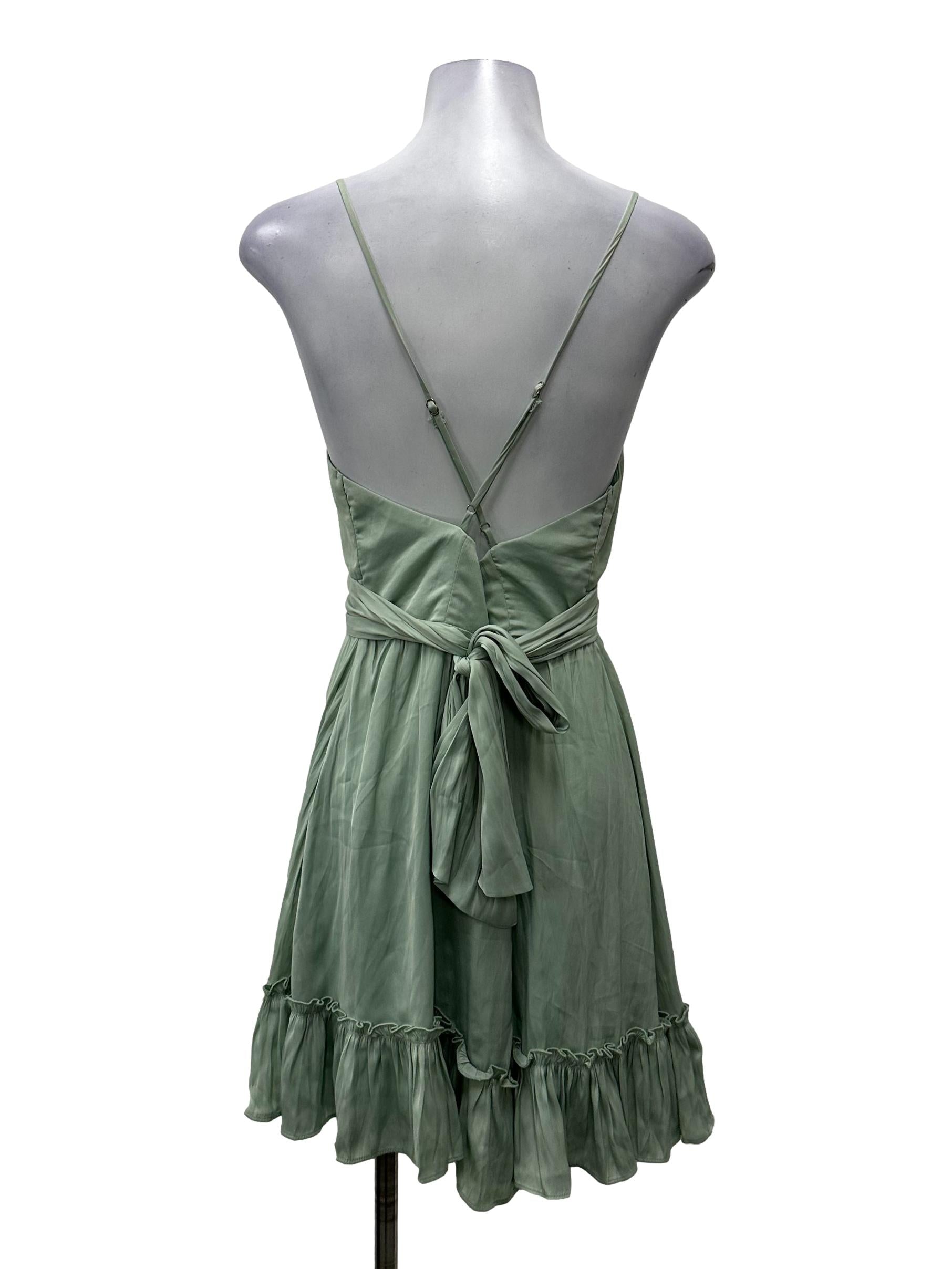 Sage Pleated Cross Back Dress