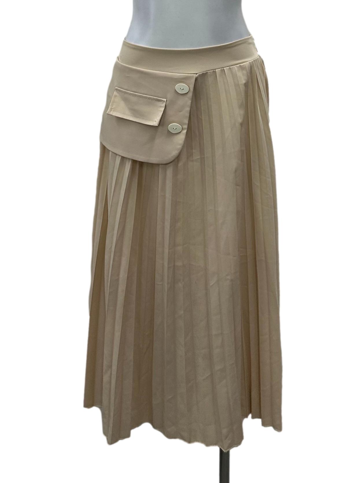 Cream Pleated Apron Skirt