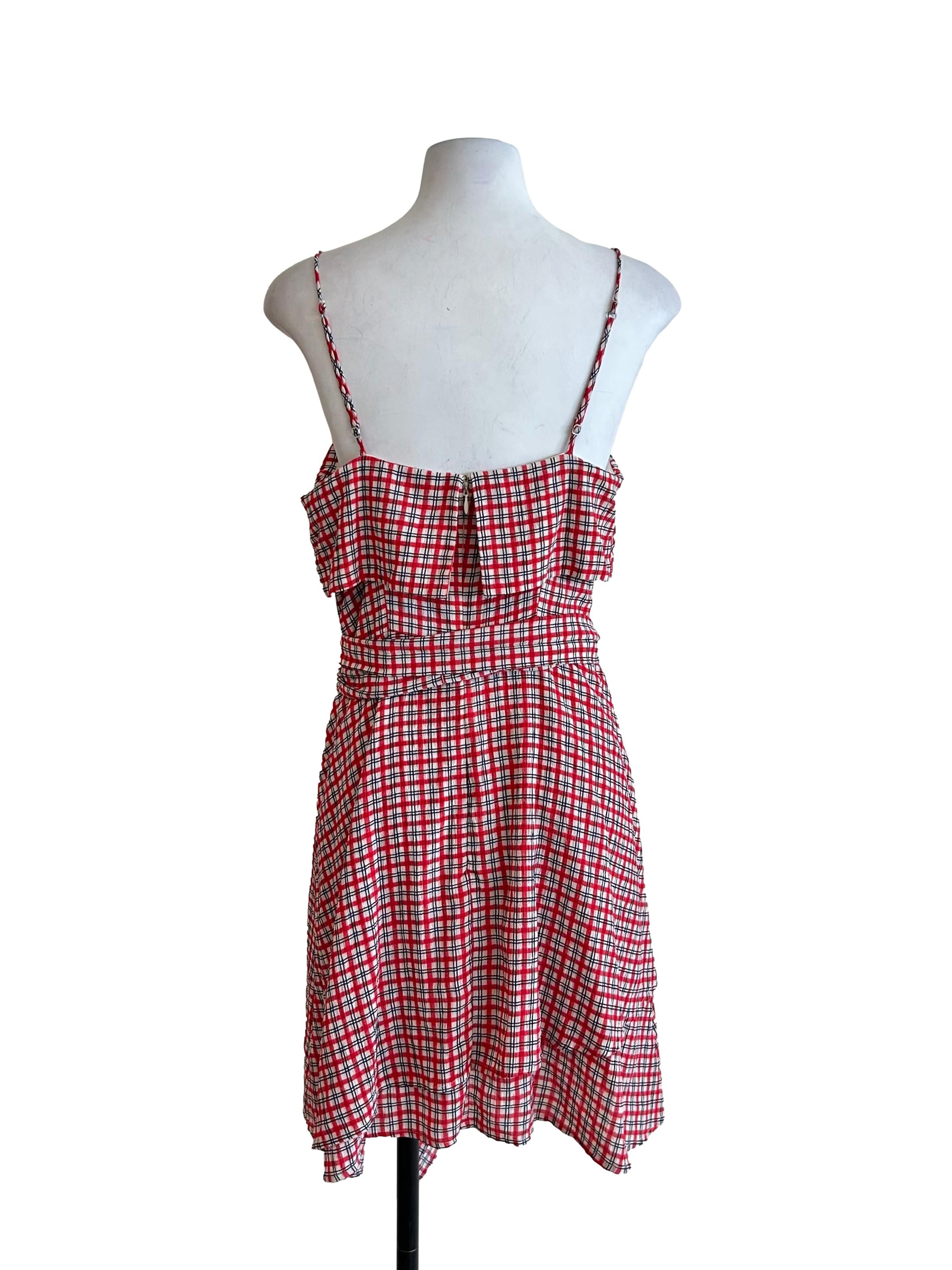 Red Plaid Tie-Waist Mini Dress