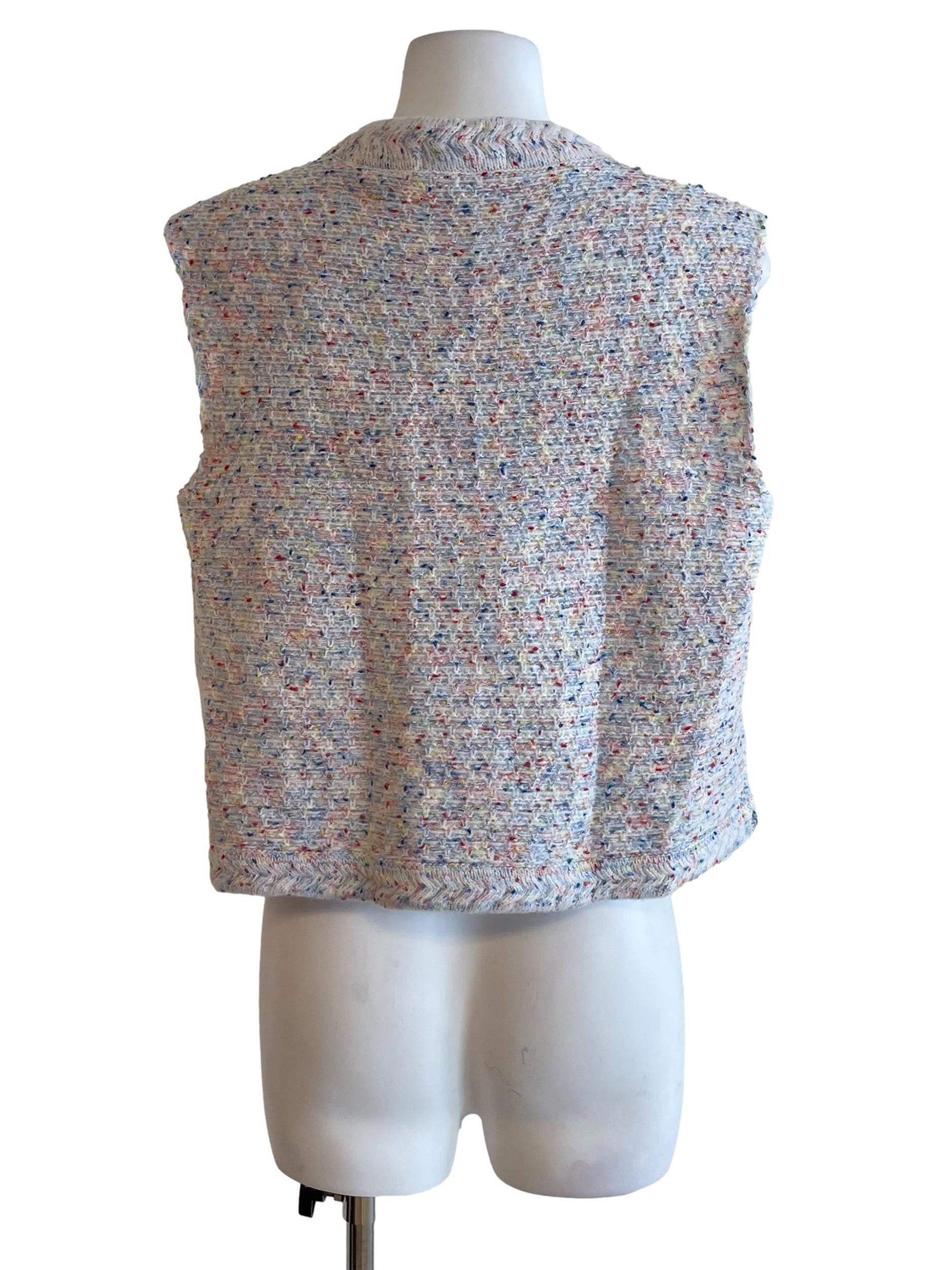 White Multiclolor Tweed Vest