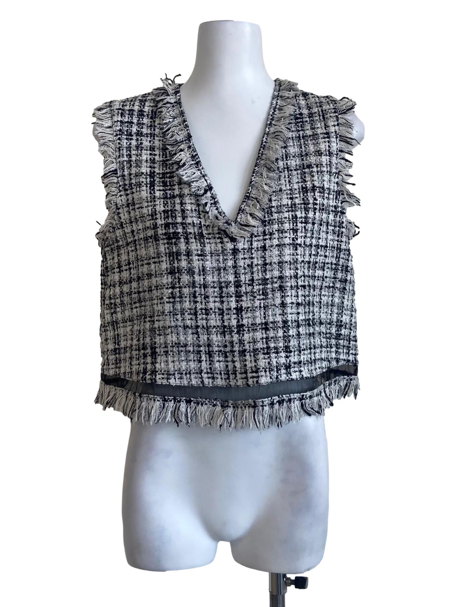 White & Black Sleeveless Ruffled Top