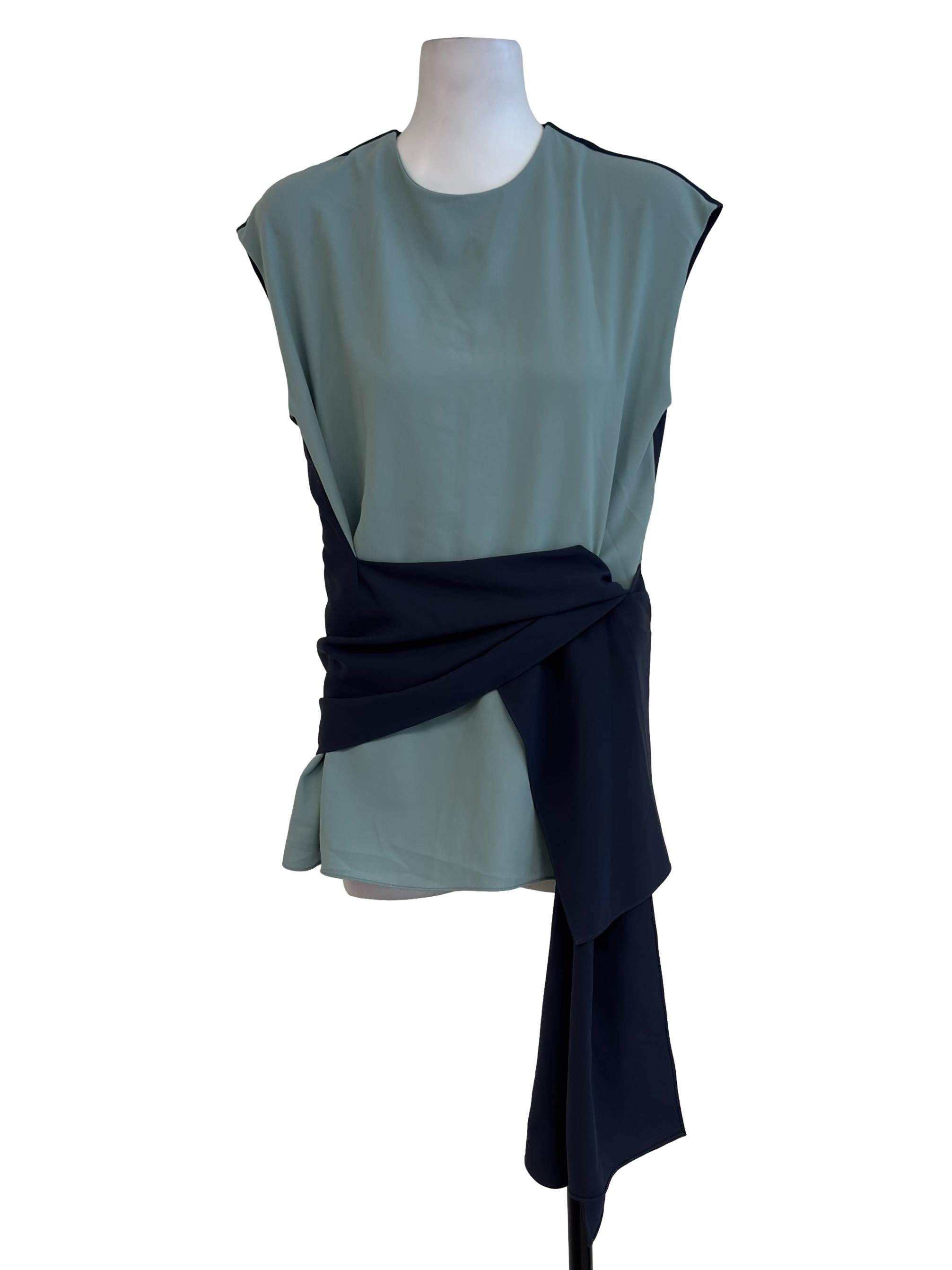 Mint & Blue Two Tone Drape Sleeveless Top