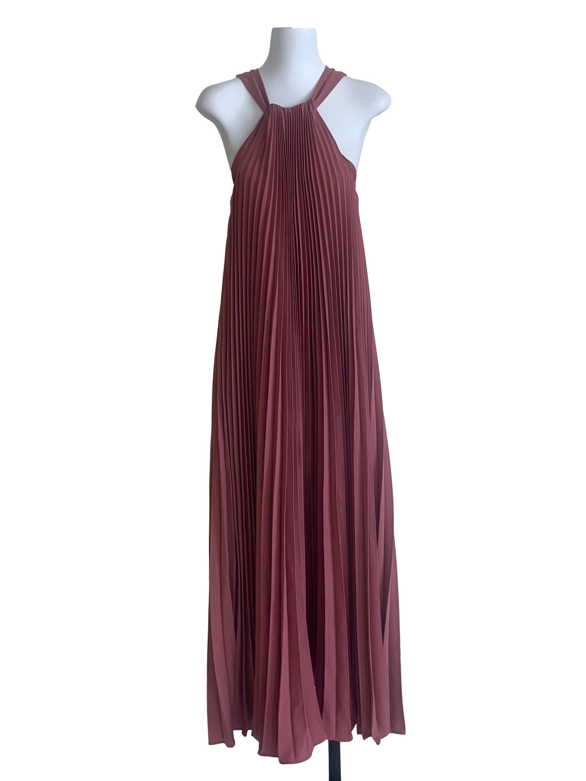 Pink Sunray-Pleated Halter Dress OSN