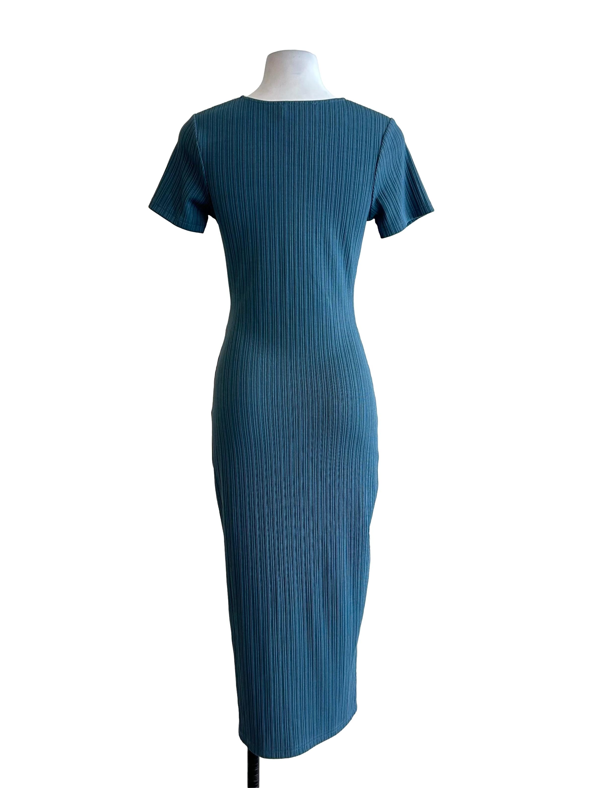 Teal Blue Twist Front Plisse Dress