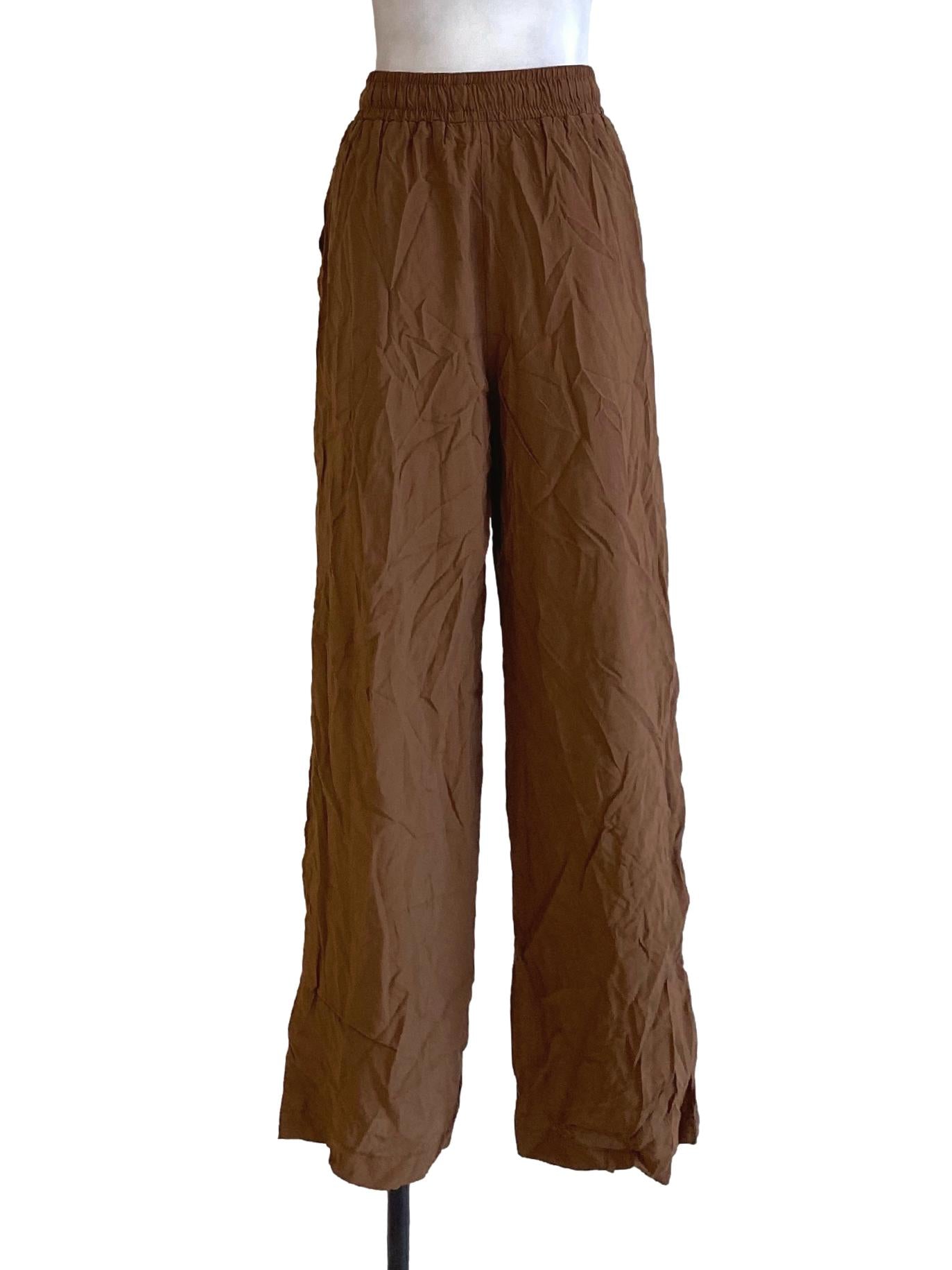 Wood Brown Stretchy Waist Tie Front Track Pants TEM