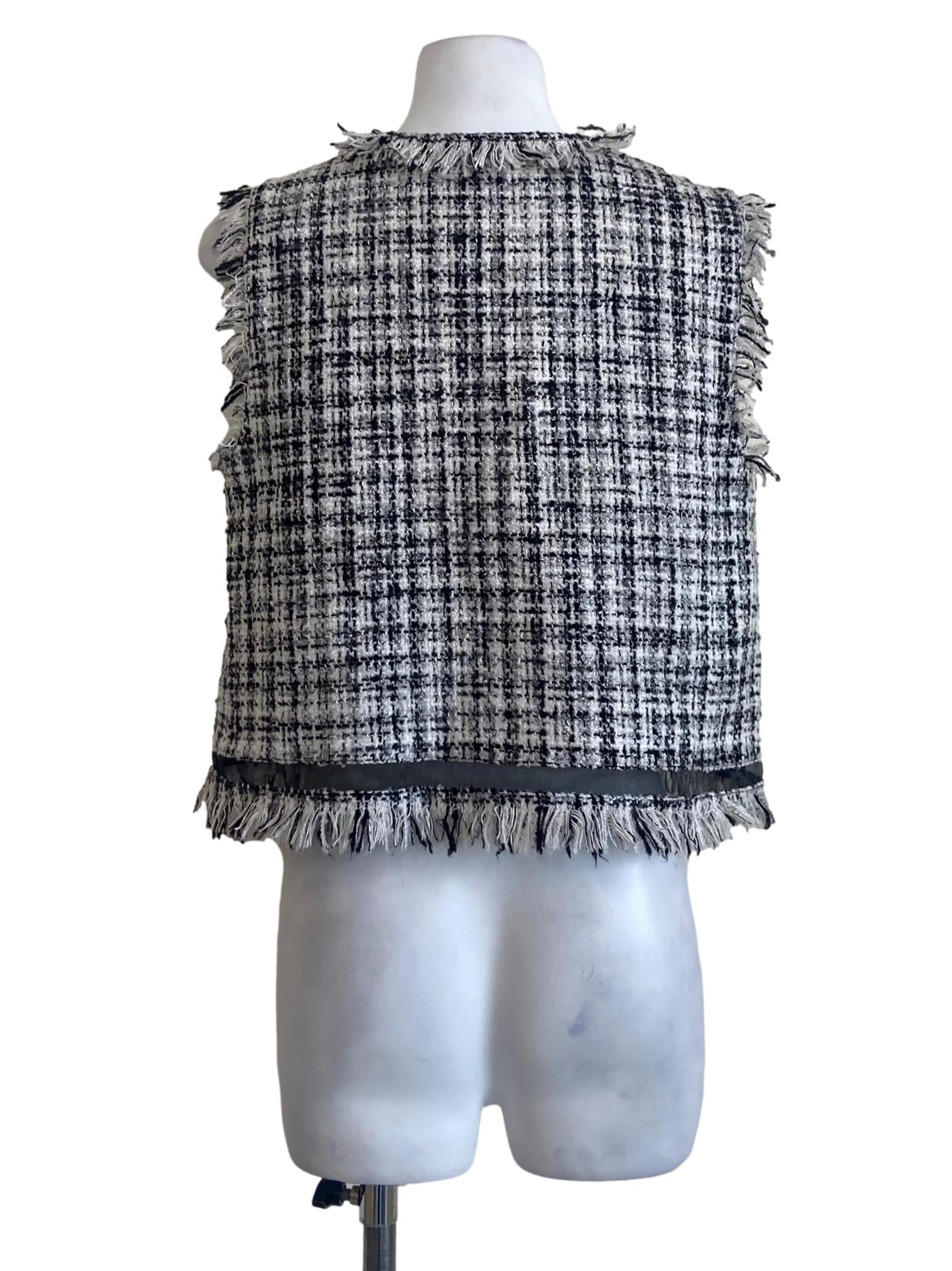 White & Black Sleeveless Ruffled Top