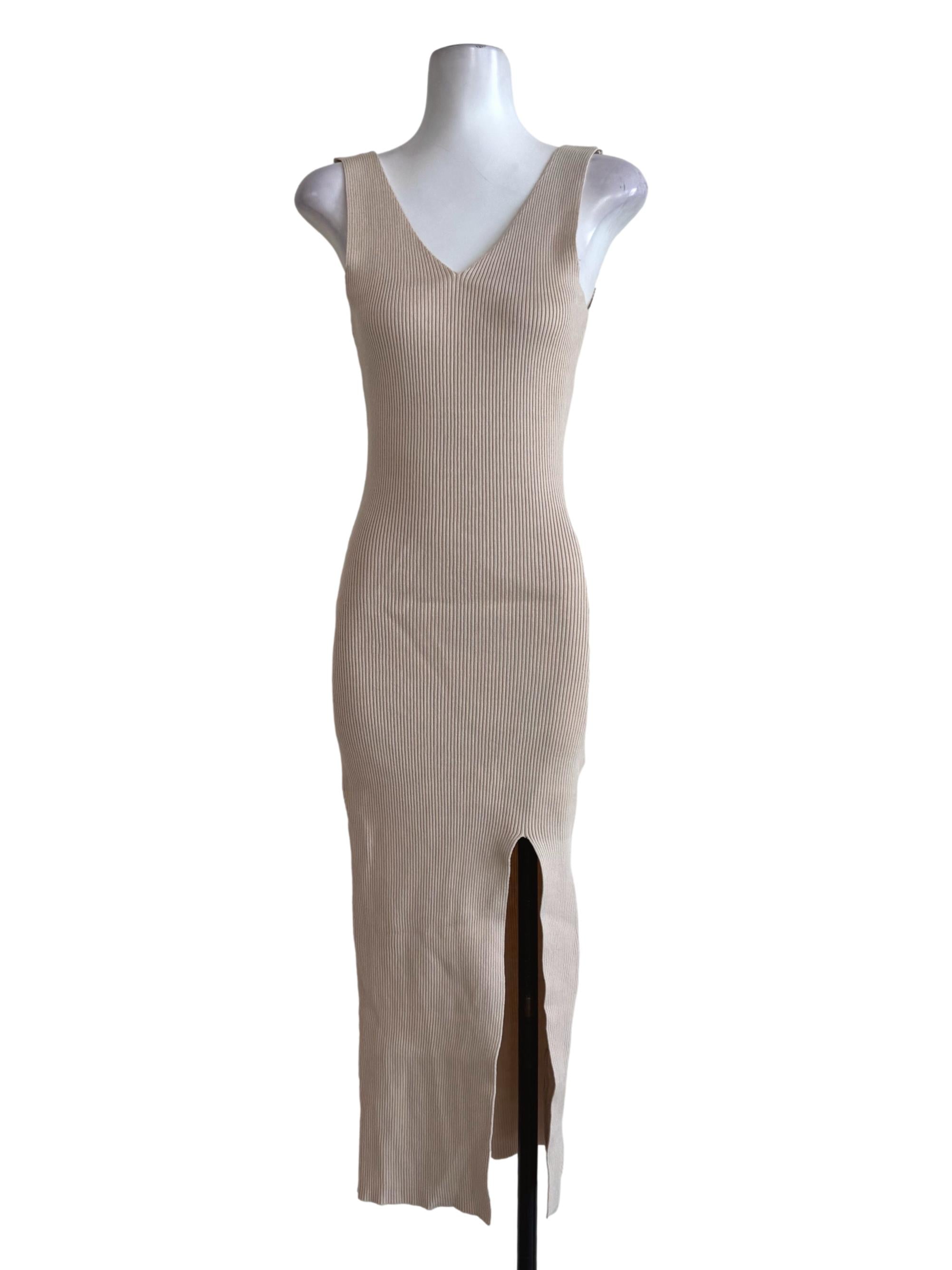 Sand Beige Knitted Bodycon Dress