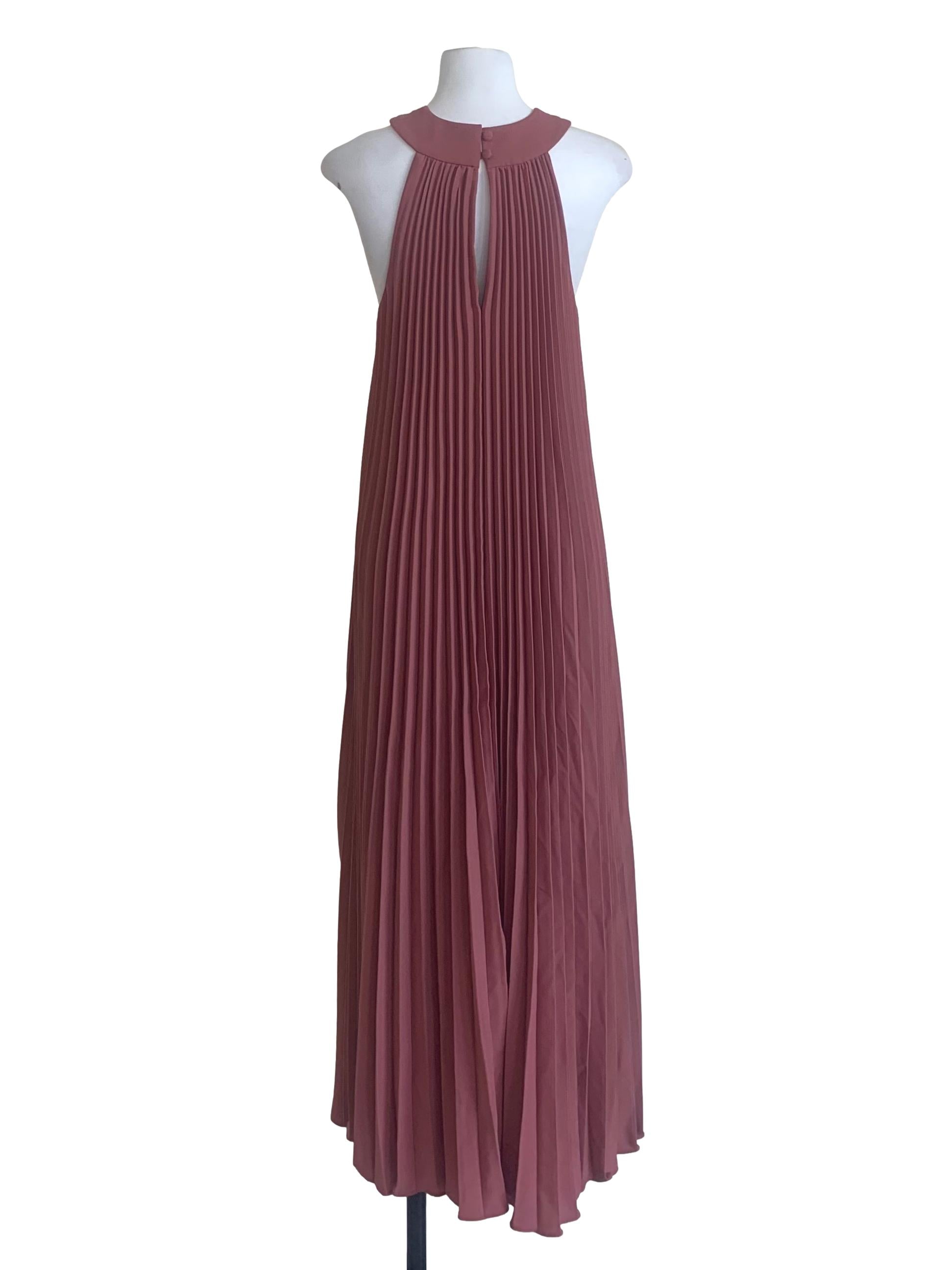 Pink Sunray-Pleated Halter Dress OSN