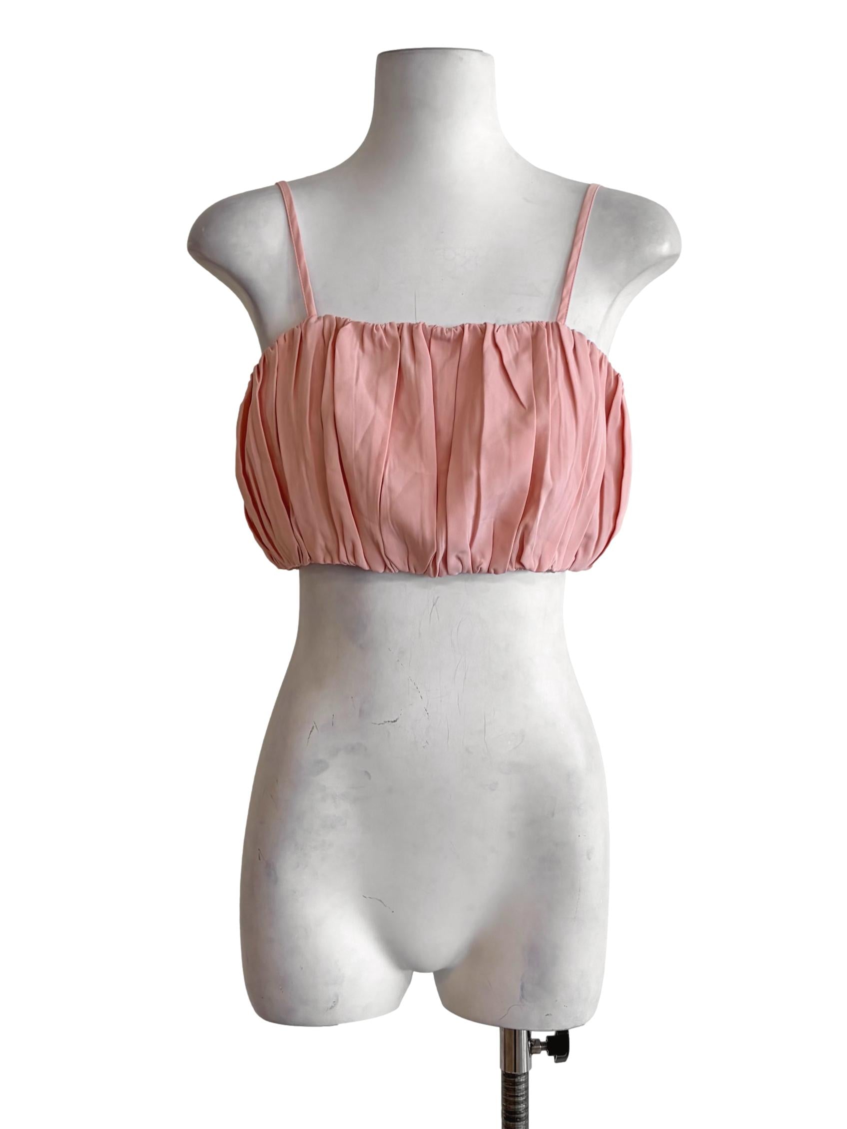 Coral Pink Ruffled Spaghetti Strap Crop Top