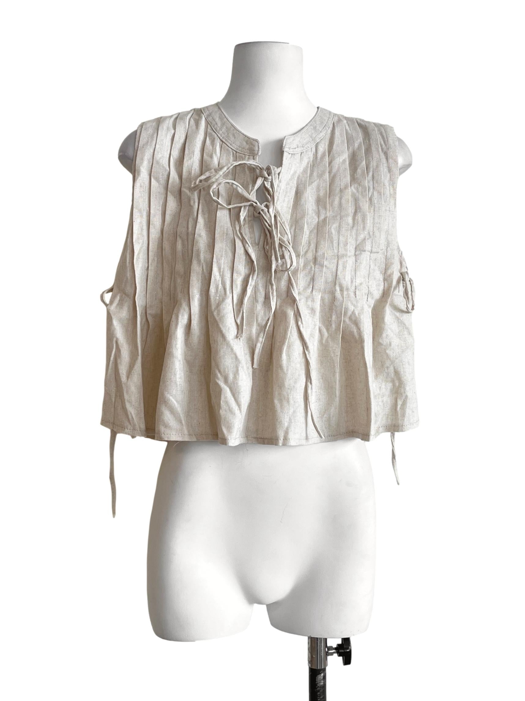 Beige White Halter Pleated Sleeveless Top