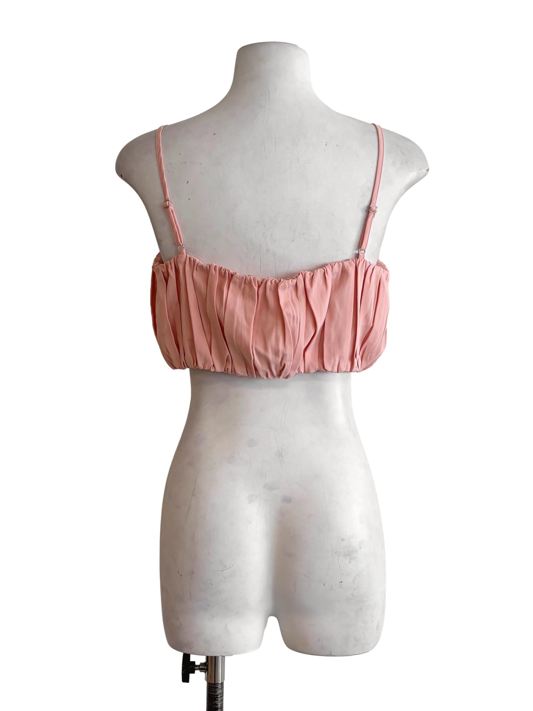 Coral Pink Ruffled Spaghetti Strap Crop Top