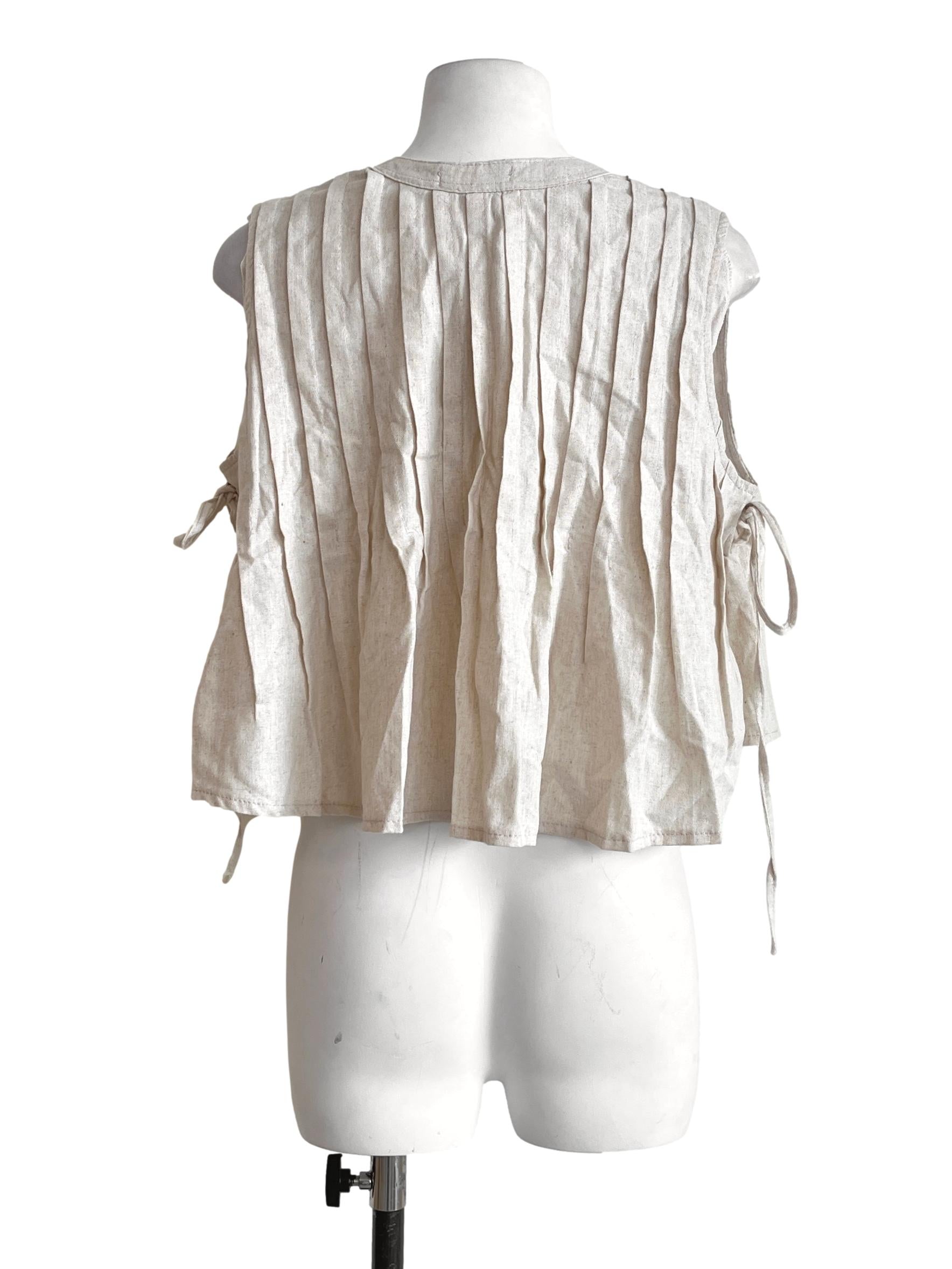 Beige White Halter Pleated Sleeveless Top