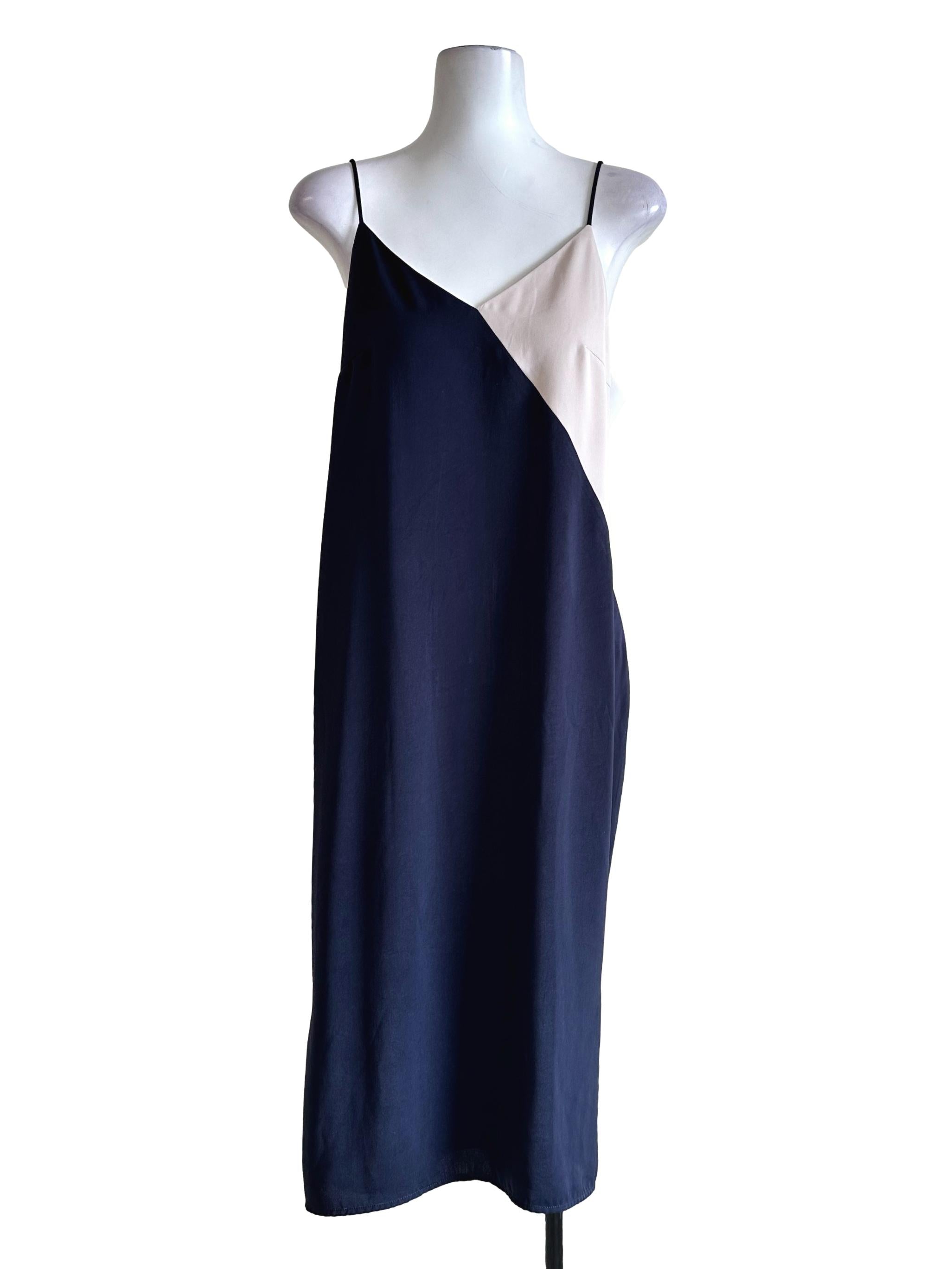 Navy Blue Colourblock Spaghetti Strap Midi Dress LB