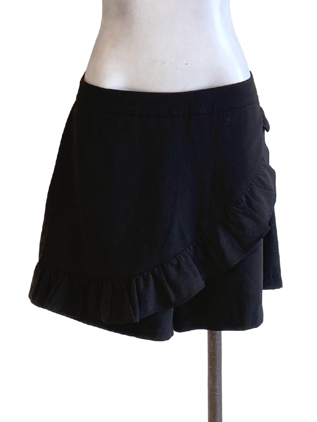 Ebony Black Ruffle Asymmetrical Mini Flowy Skort