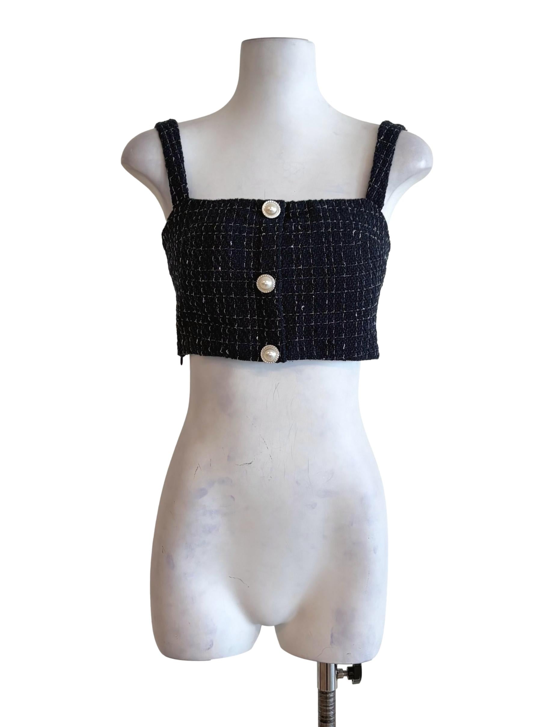 Navy Blue Tweed Crop Top