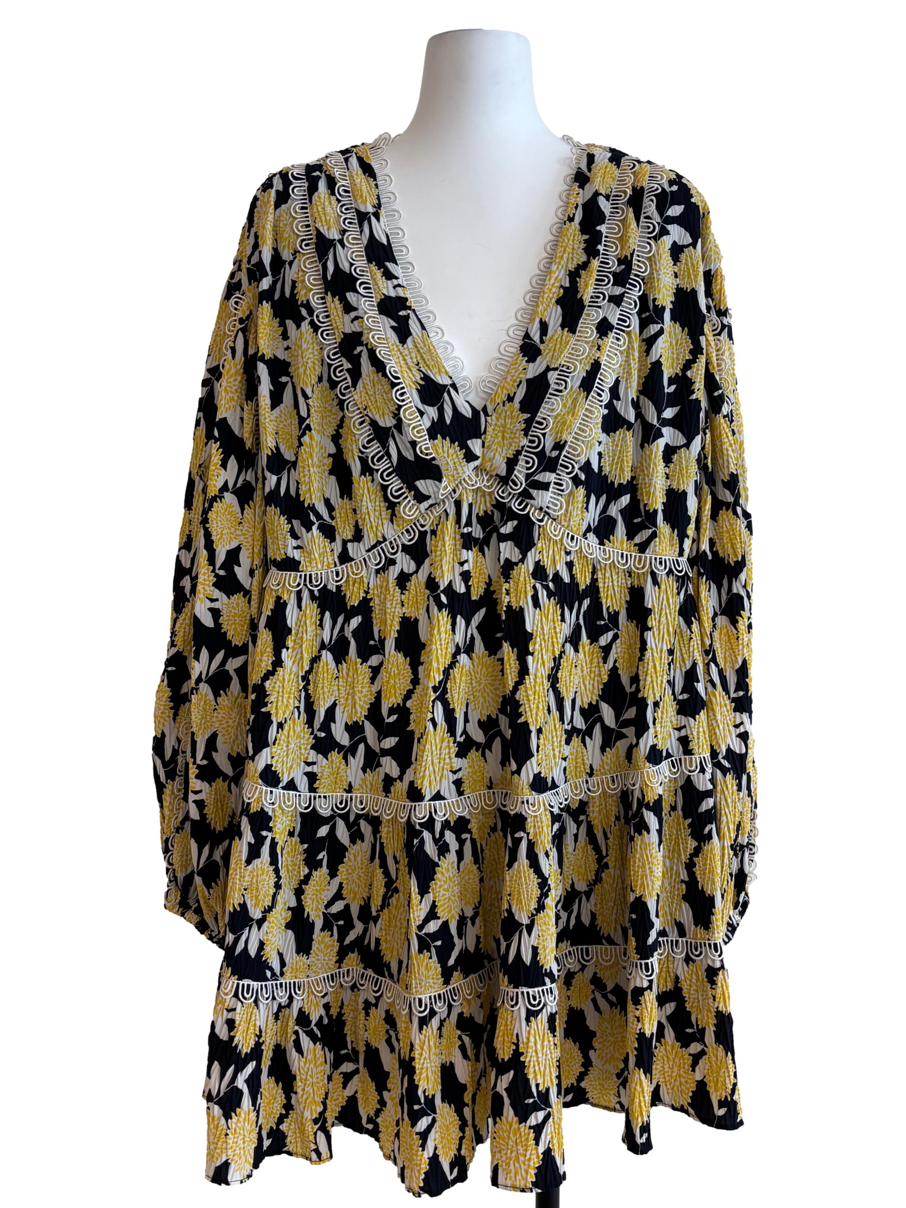 Daffodil Yellow Printed Tiered Dress