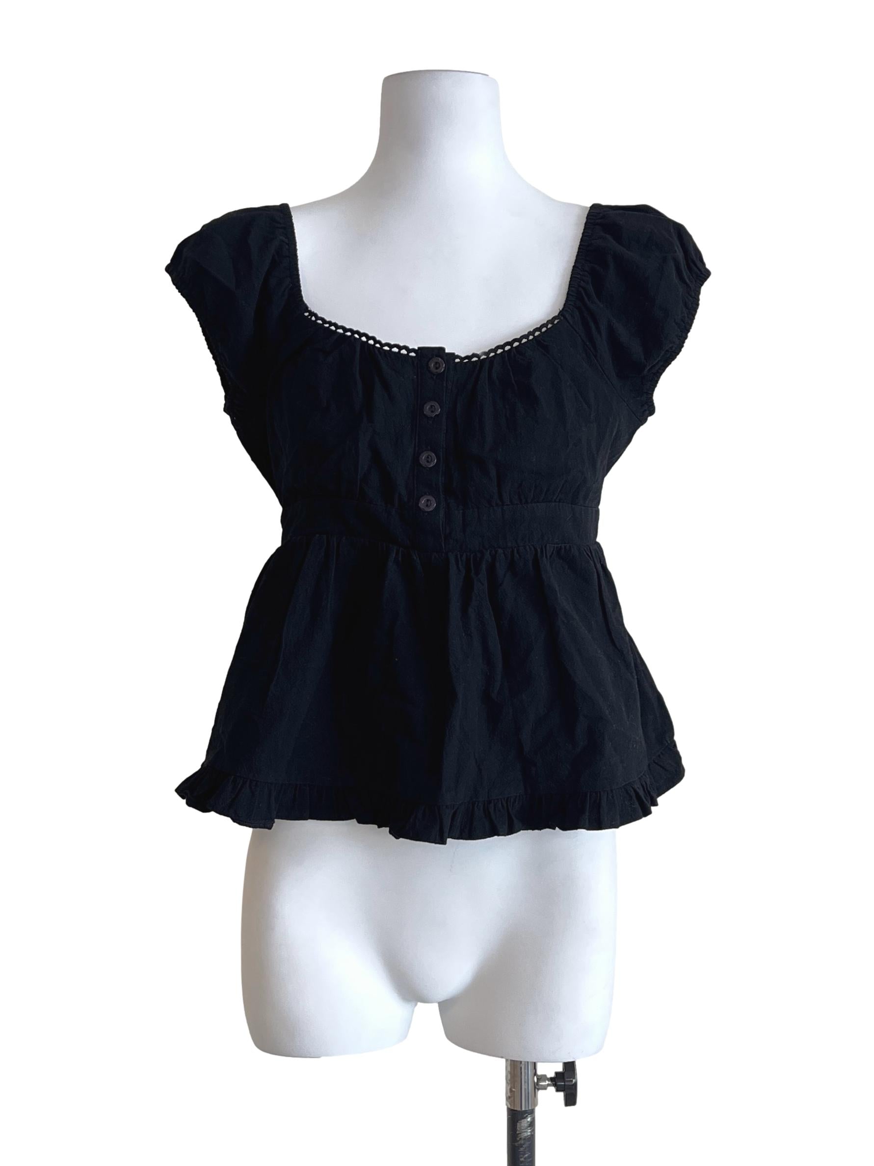 Ink Black Square Puff Sleeve Top