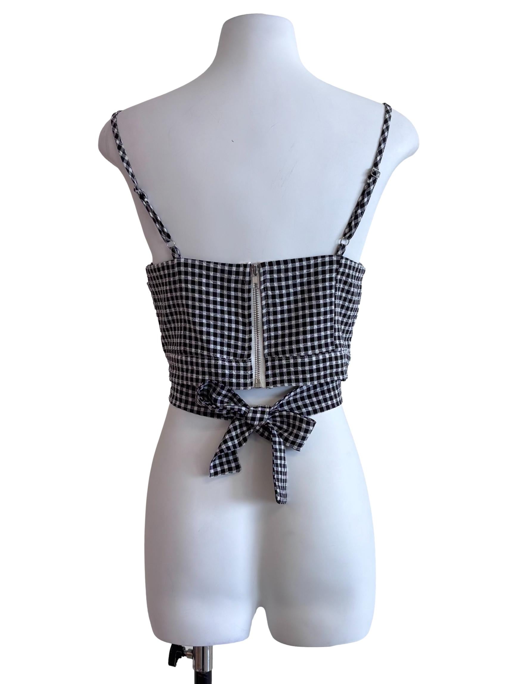 Black Gingham Sweetheart Wrap Top