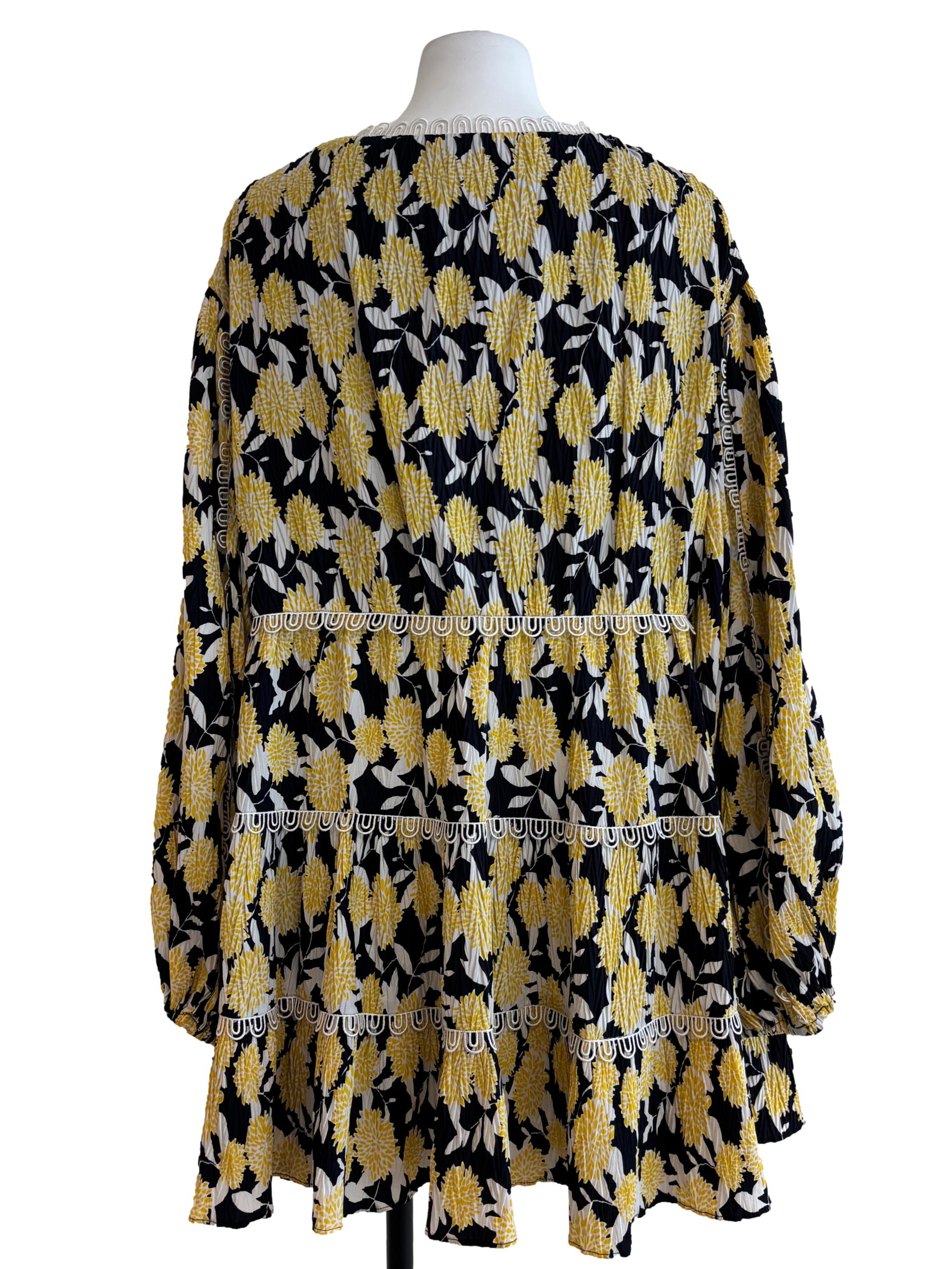 Daffodil Yellow Printed Tiered Dress