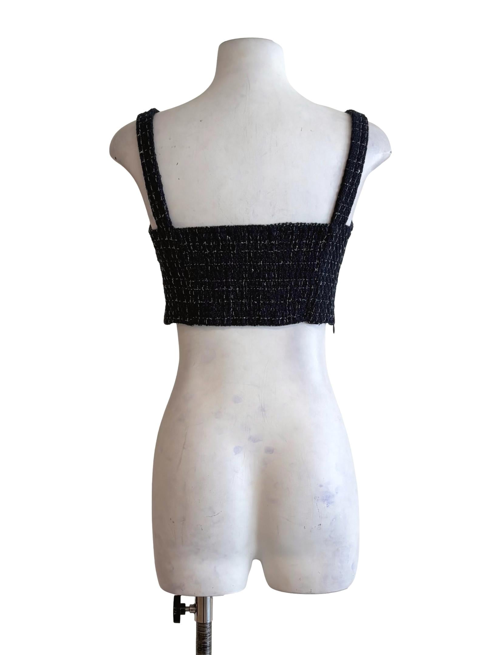 Navy Blue Tweed Crop Top