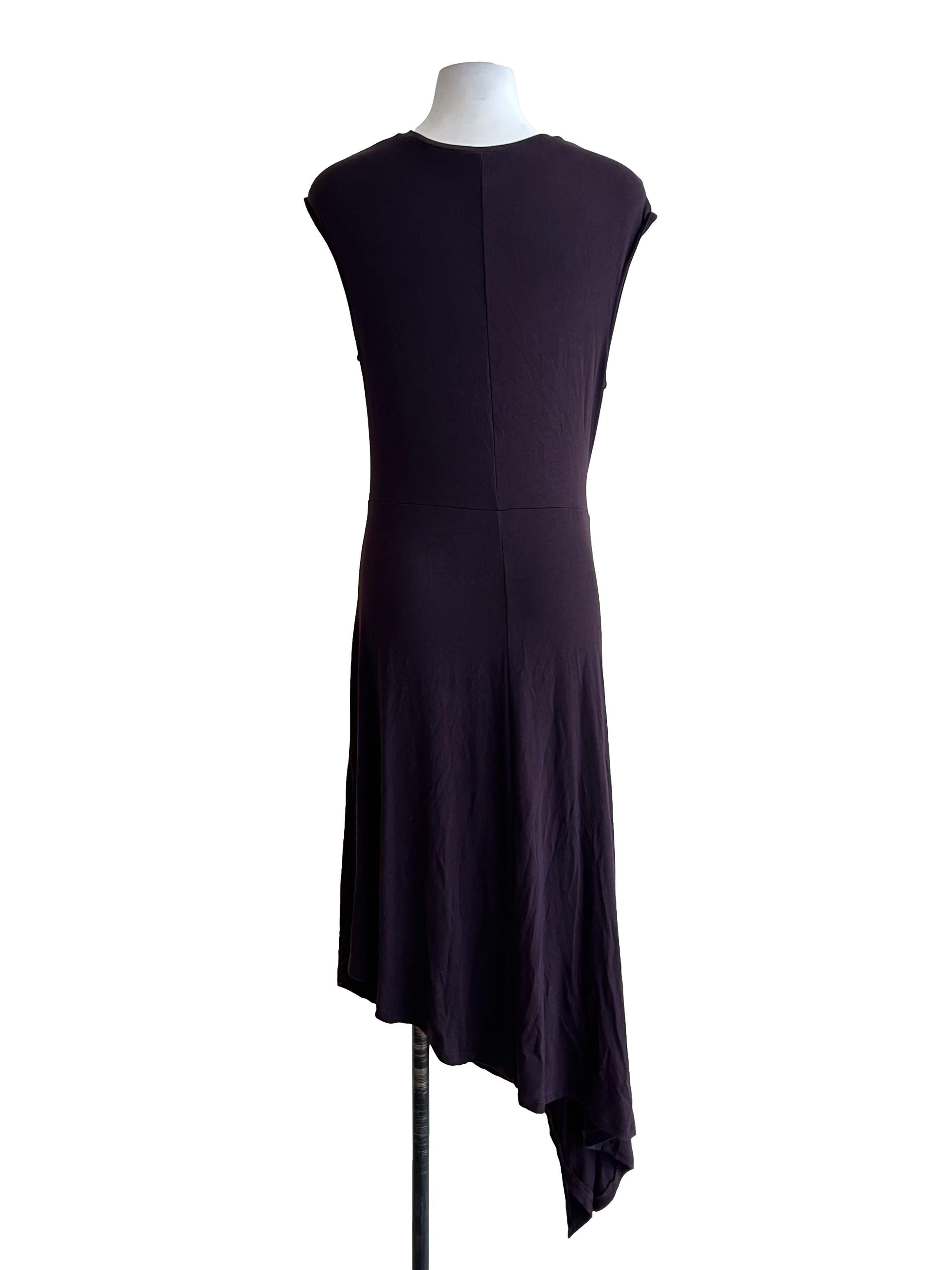 Dark Plum Asymmetric Side Tie Dress