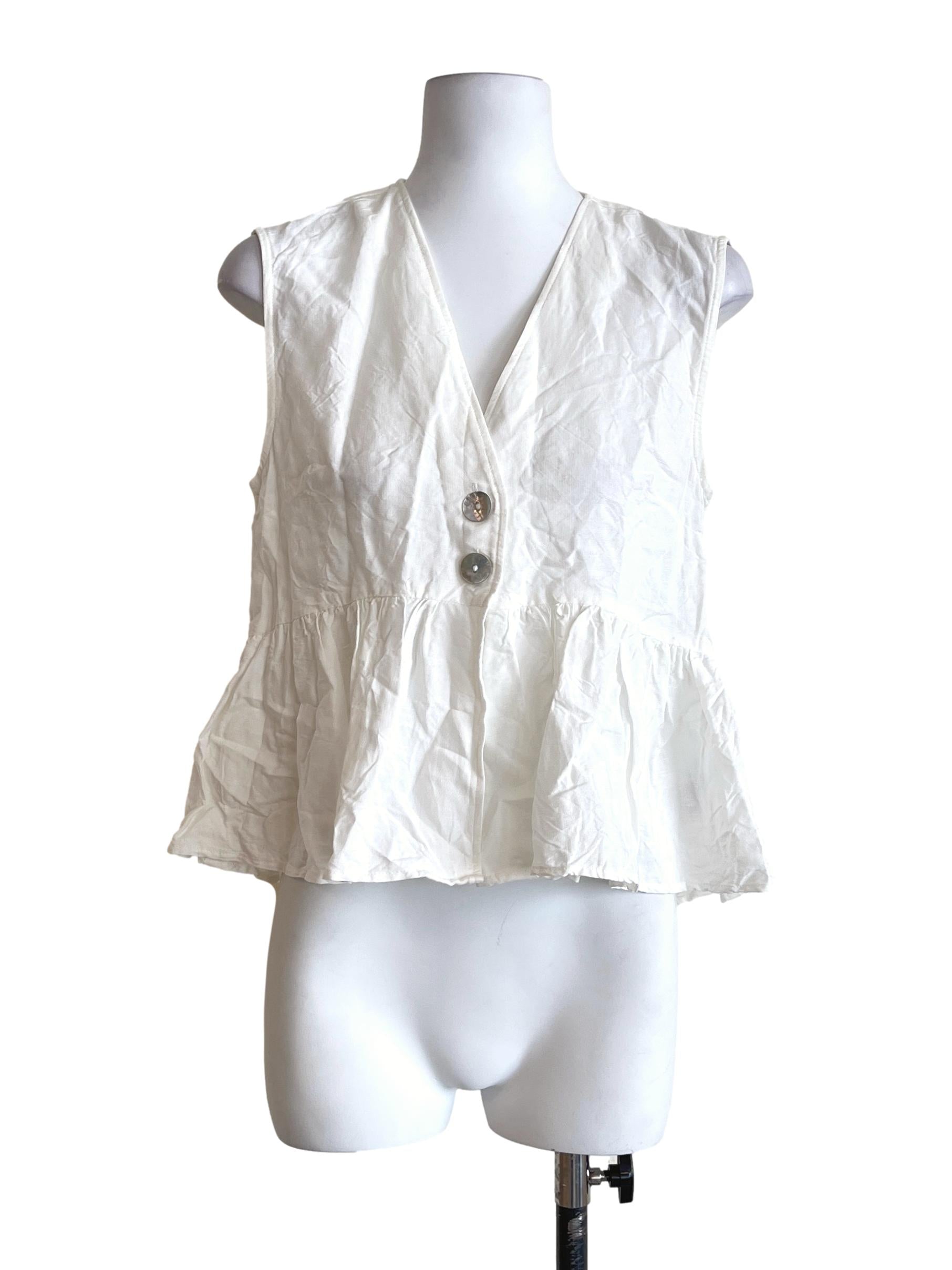 Cotton White V-Neck Sleeveless Top