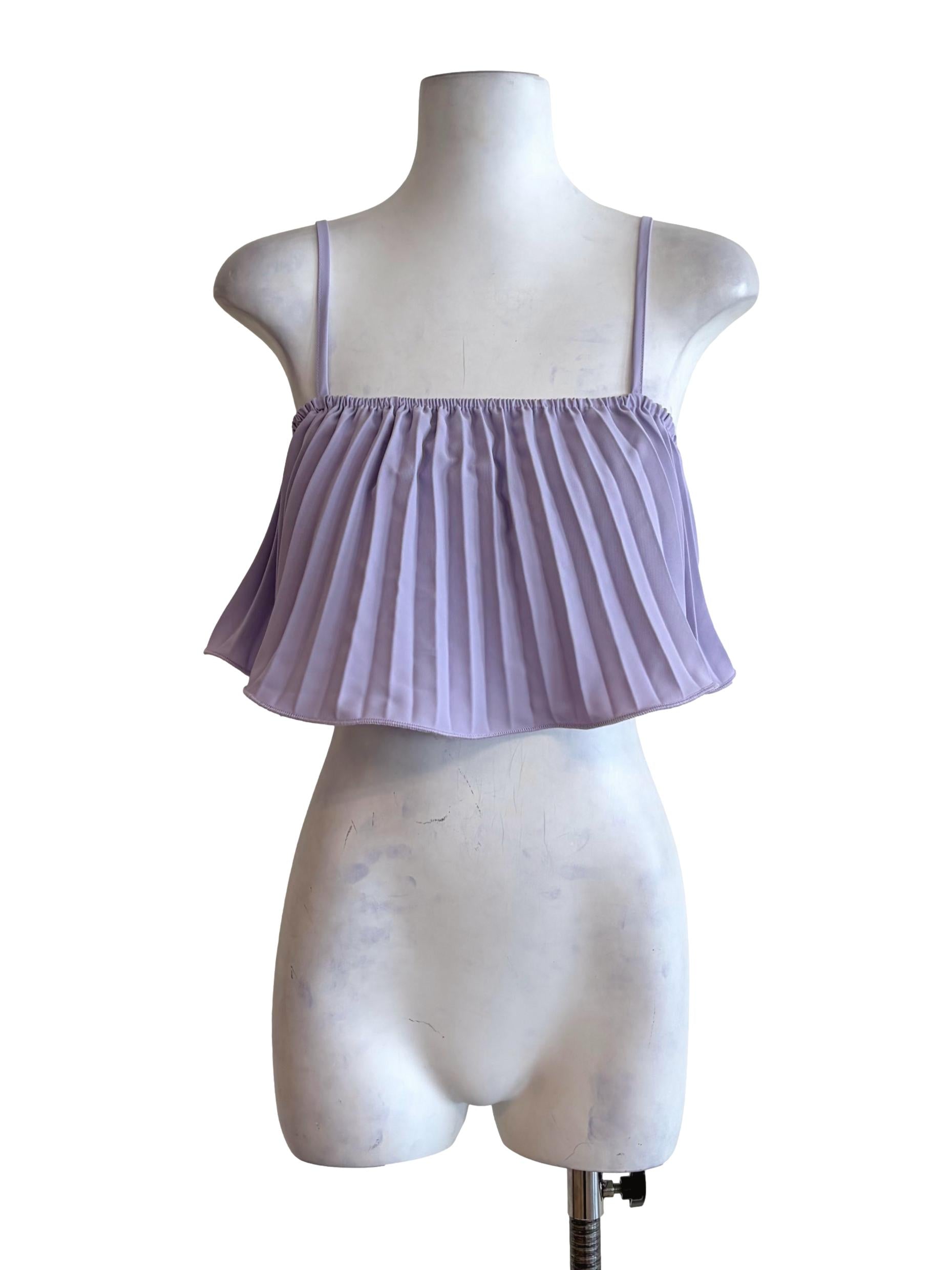 Lilac Purple Pleated Spaghetti Strap Crop Top