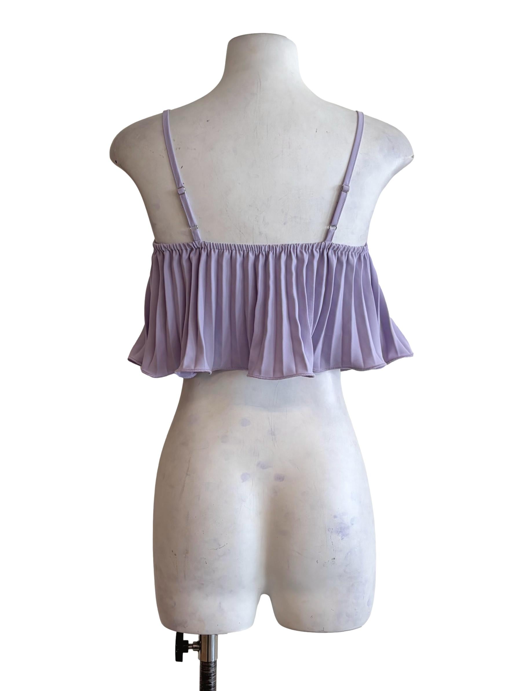 Lilac Purple Pleated Spaghetti Strap Crop Top