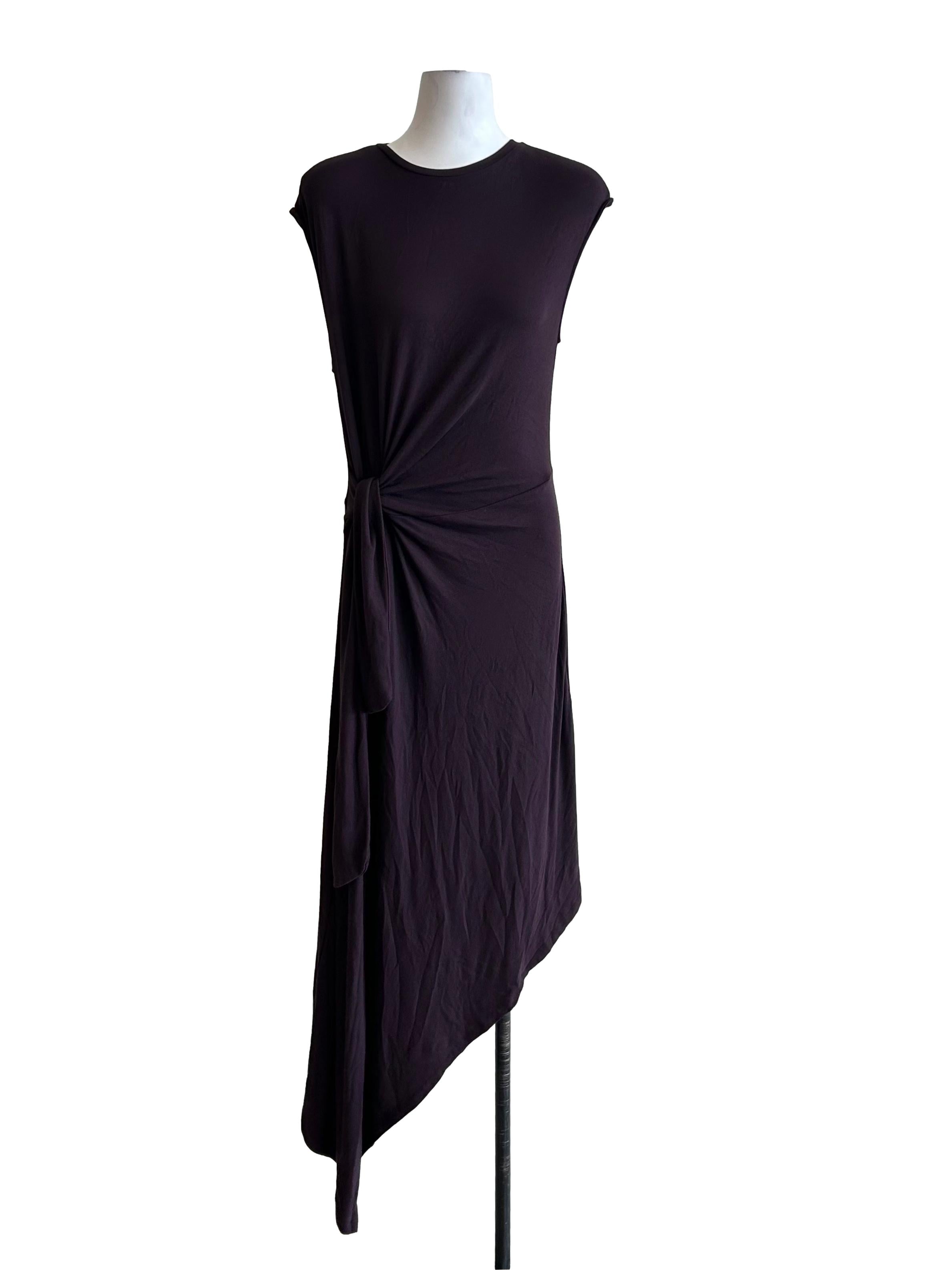 Dark Plum Asymmetric Side Tie Dress