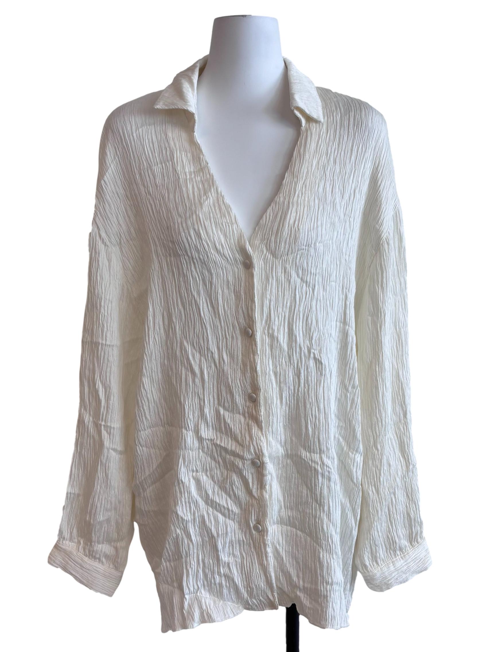 Off White Textured Deep V Blouse