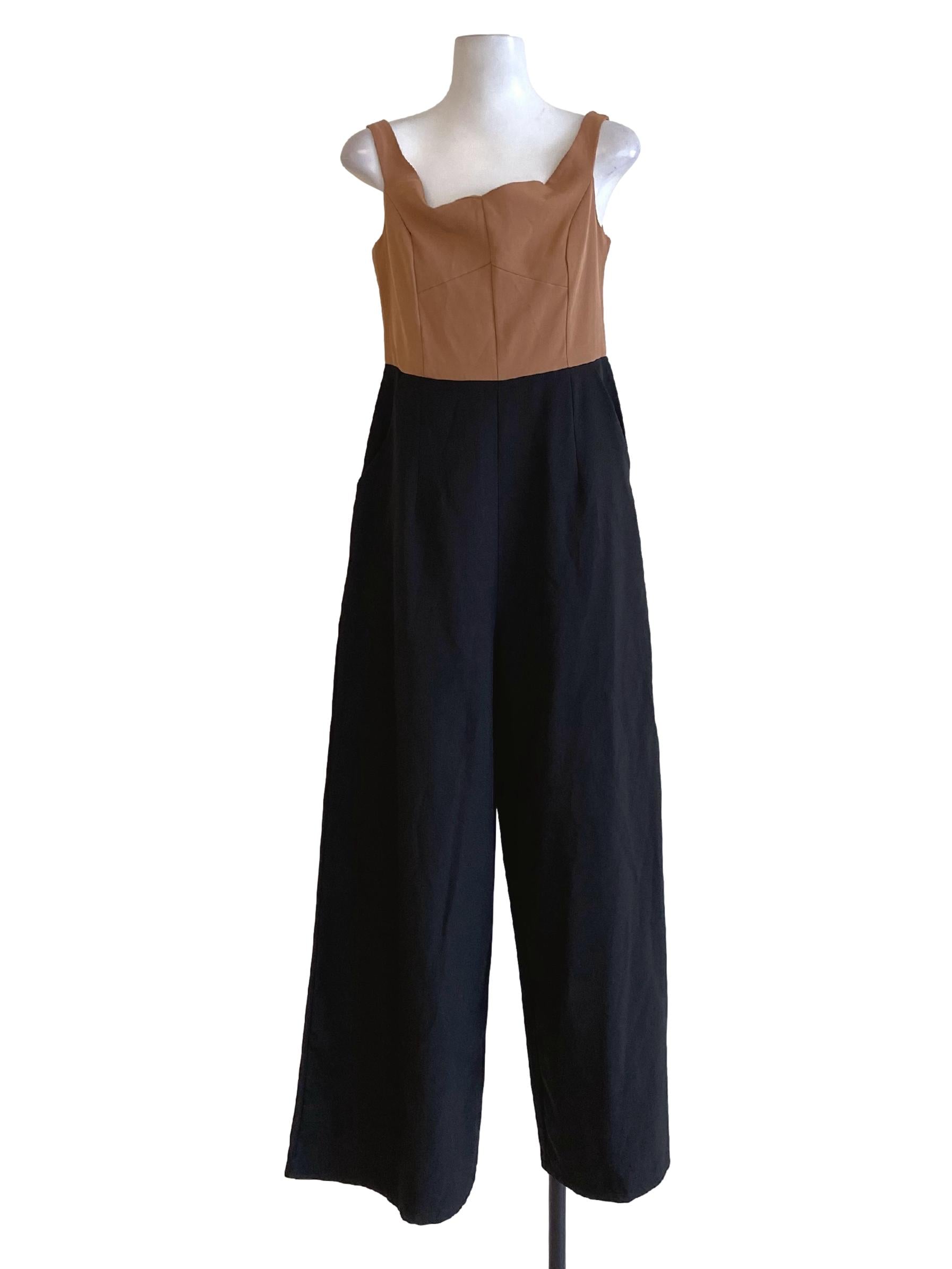 Cedar Brown Square Neck Sheath Jumpsuit