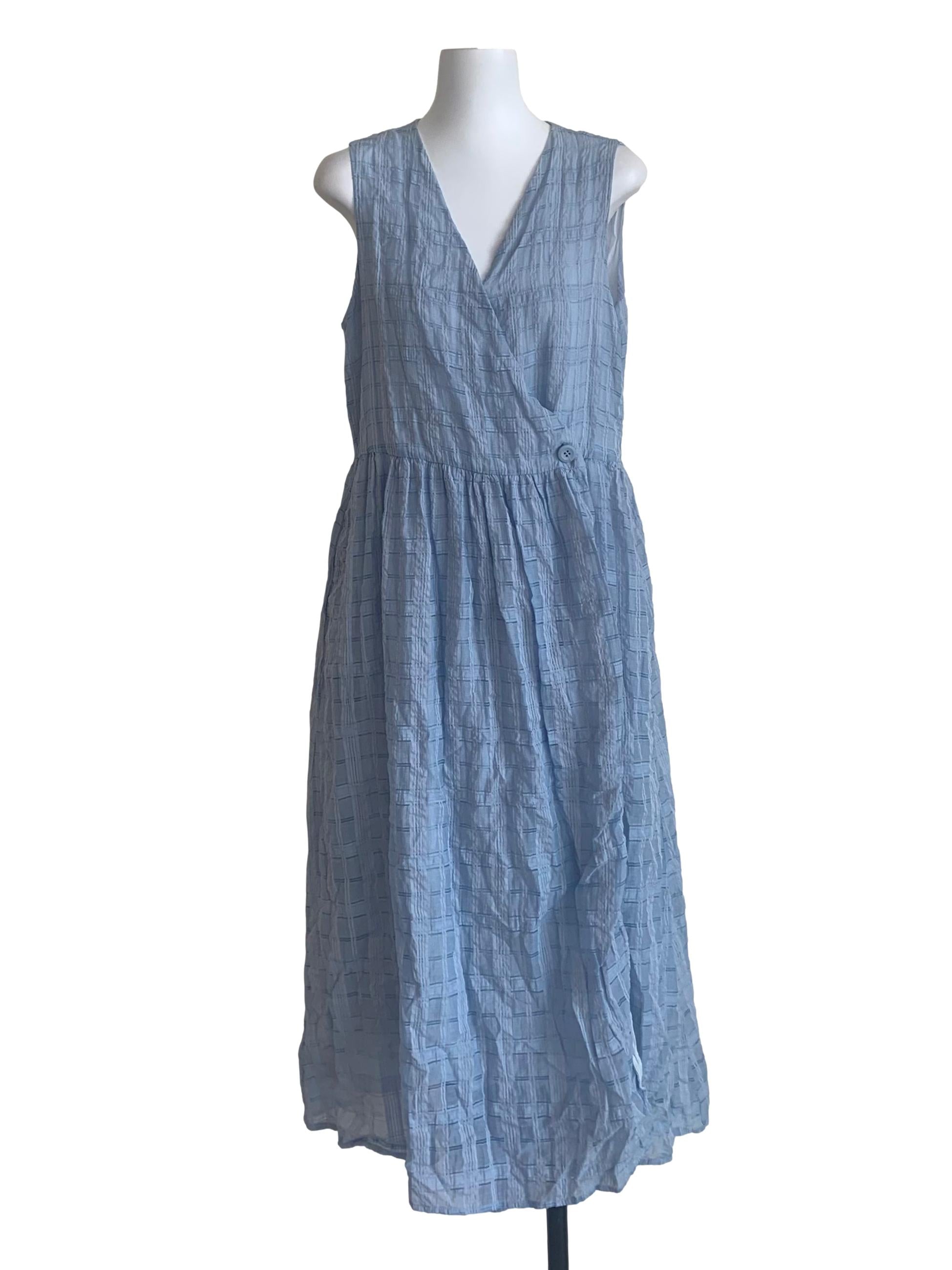 Holiday Blue Textured Cotton Wrap Dress OSN