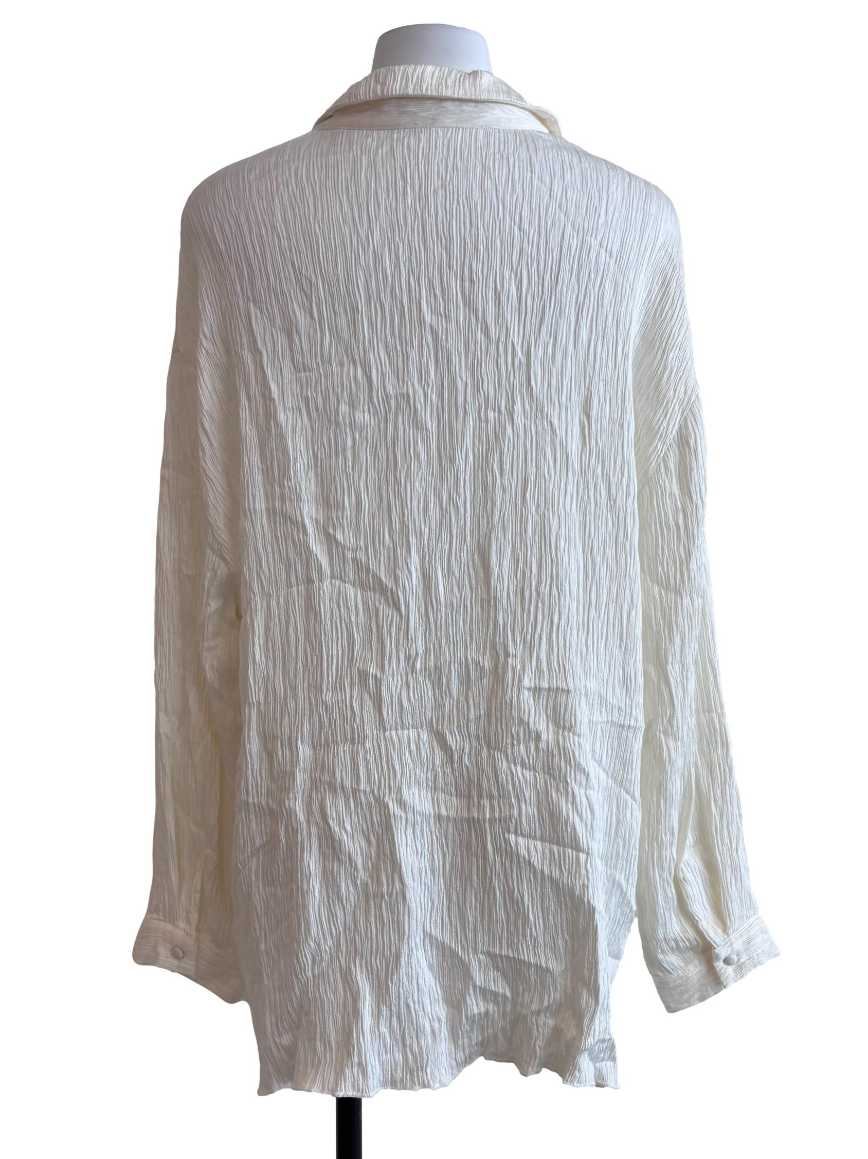 Off White Textured Deep V Blouse