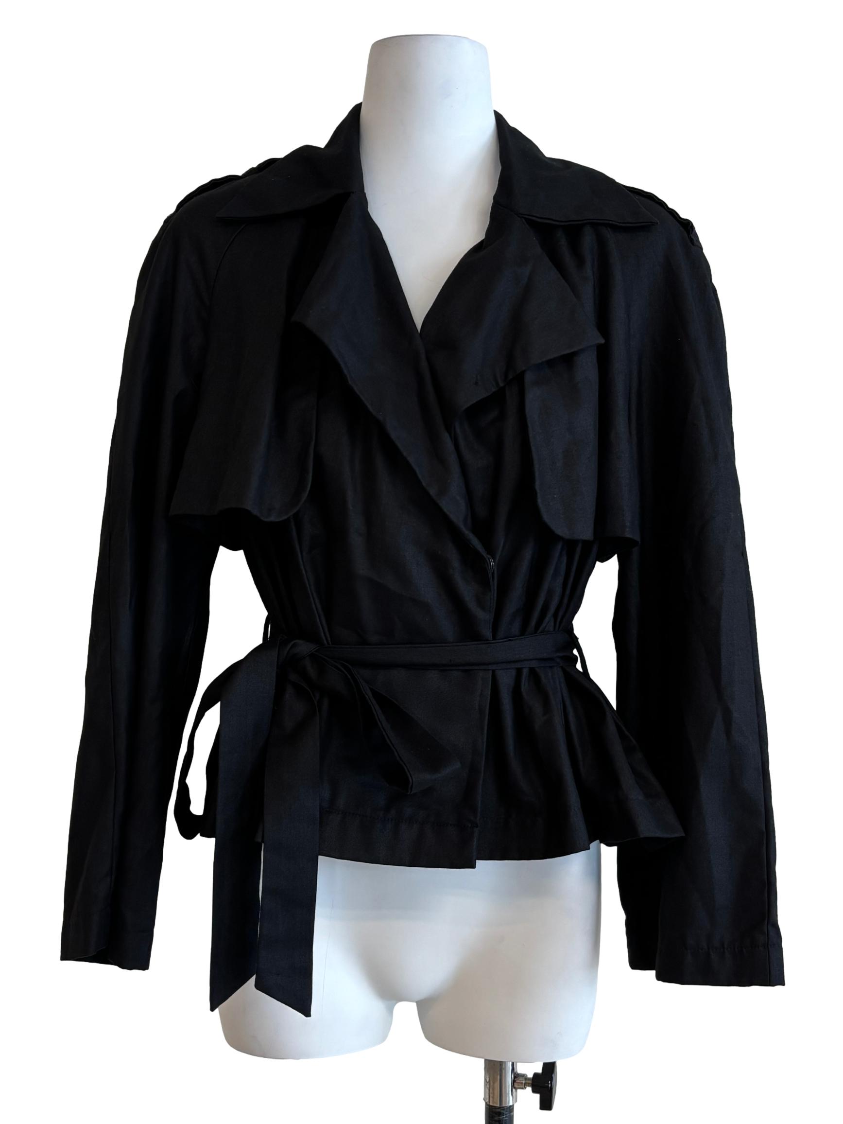 Jet Black Cropped Trench Coat