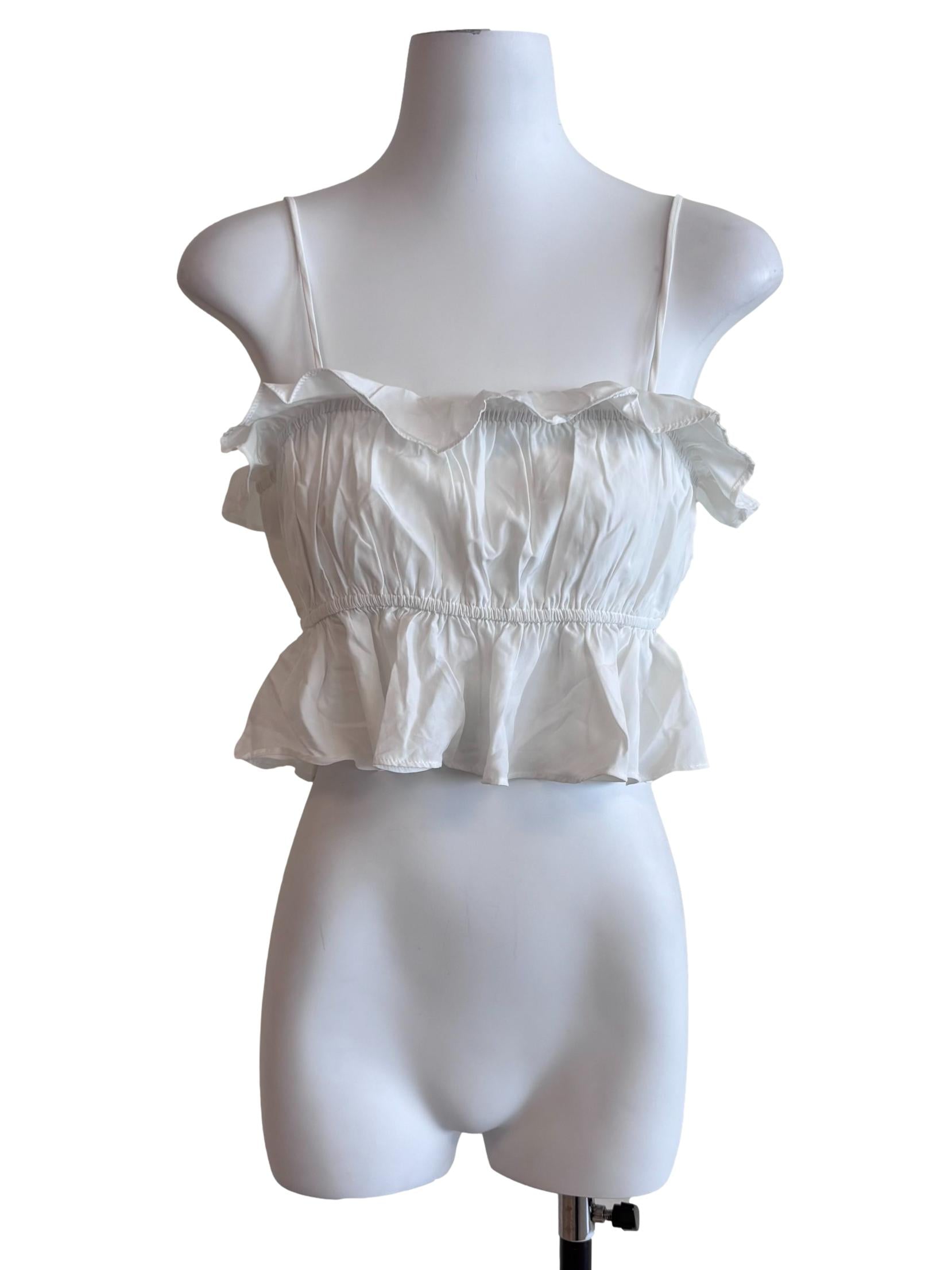 White Ruffle Spaghetti Strap Peplum Crop Top