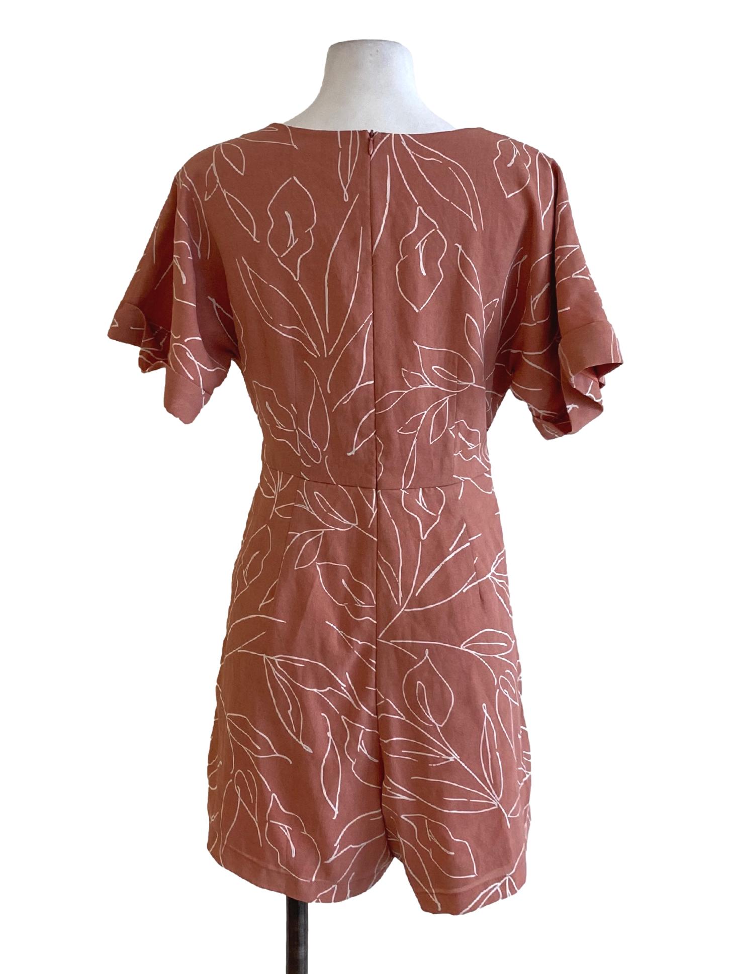 Rosewood Pink Printed V-Neck Wrap Romper TWL