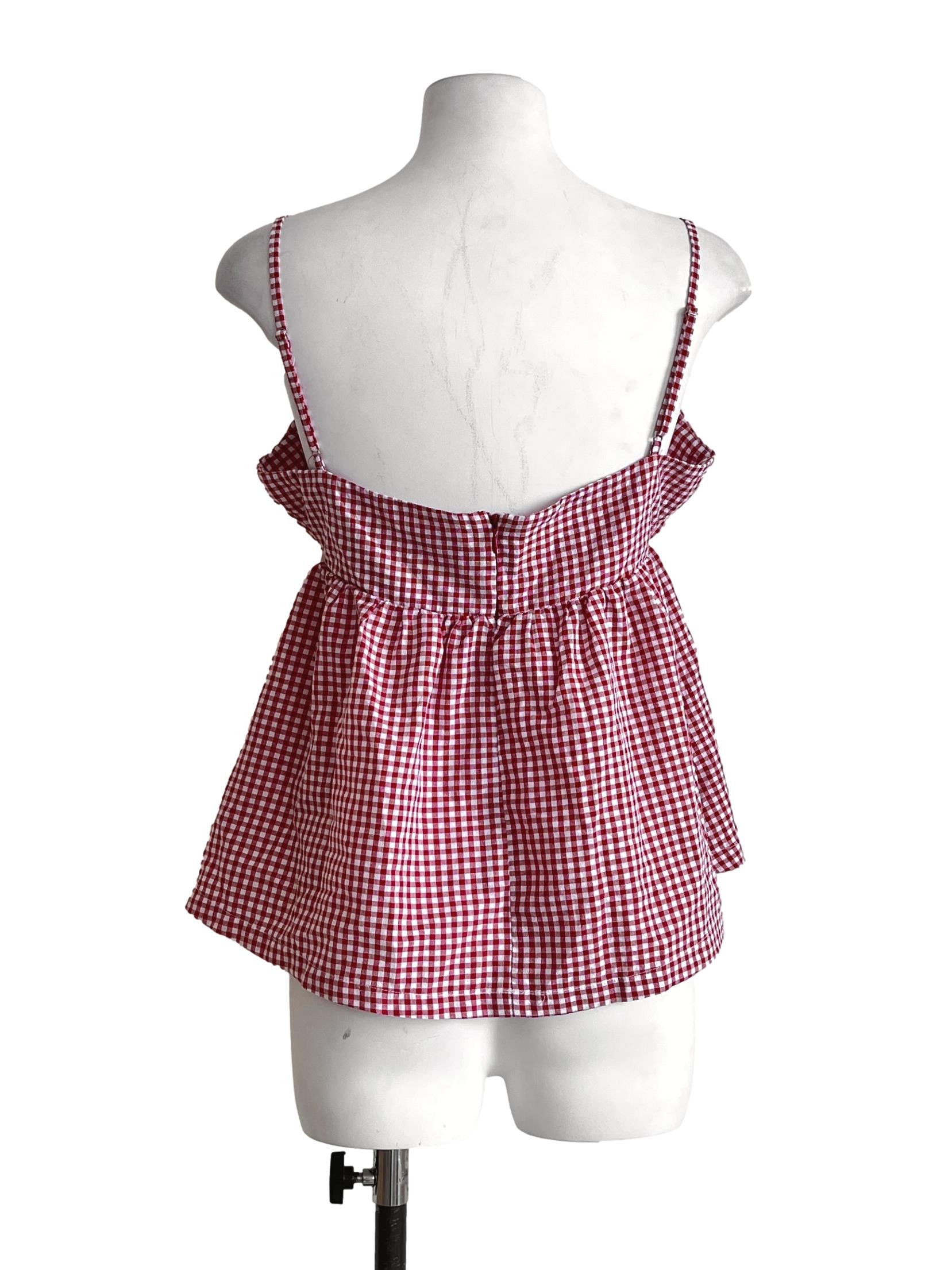 Cherry Red Checkered Spaghetti Sleeveless Top