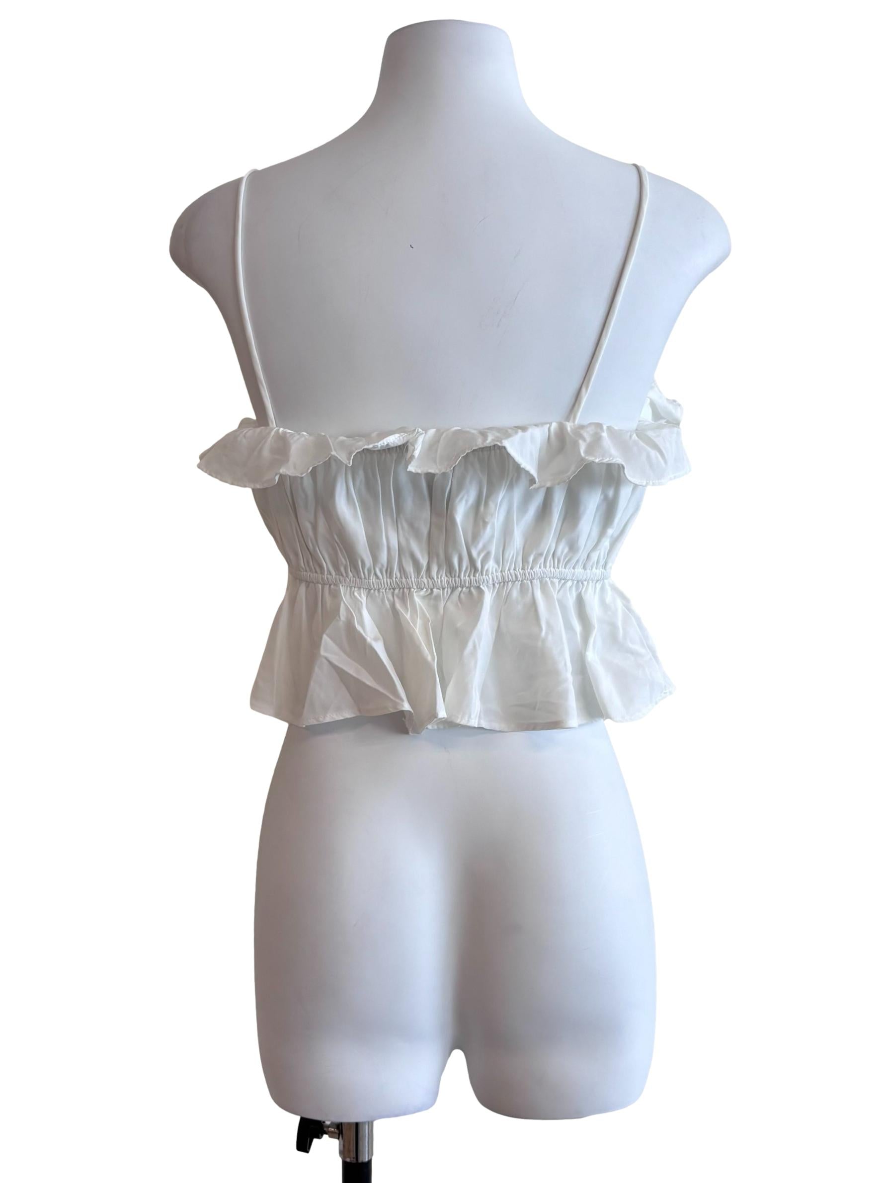 White Ruffle Spaghetti Strap Peplum Crop Top