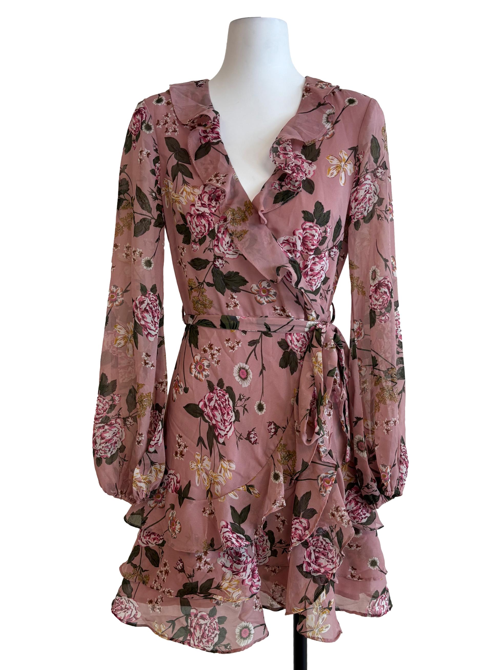 Rose Pink Floral Ruffle Dress
