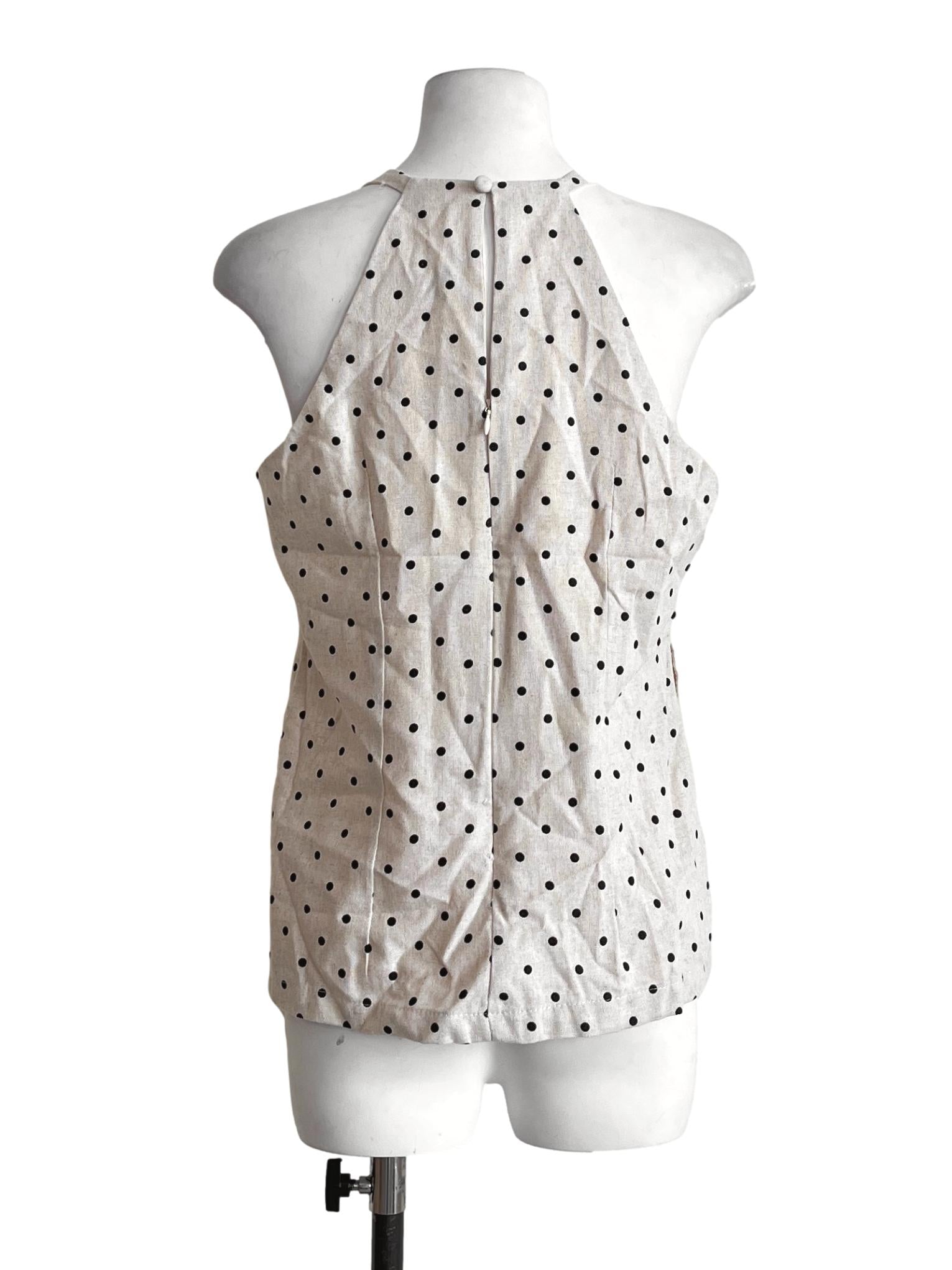 Beige White Polka Dot Halter Sleeveless Top