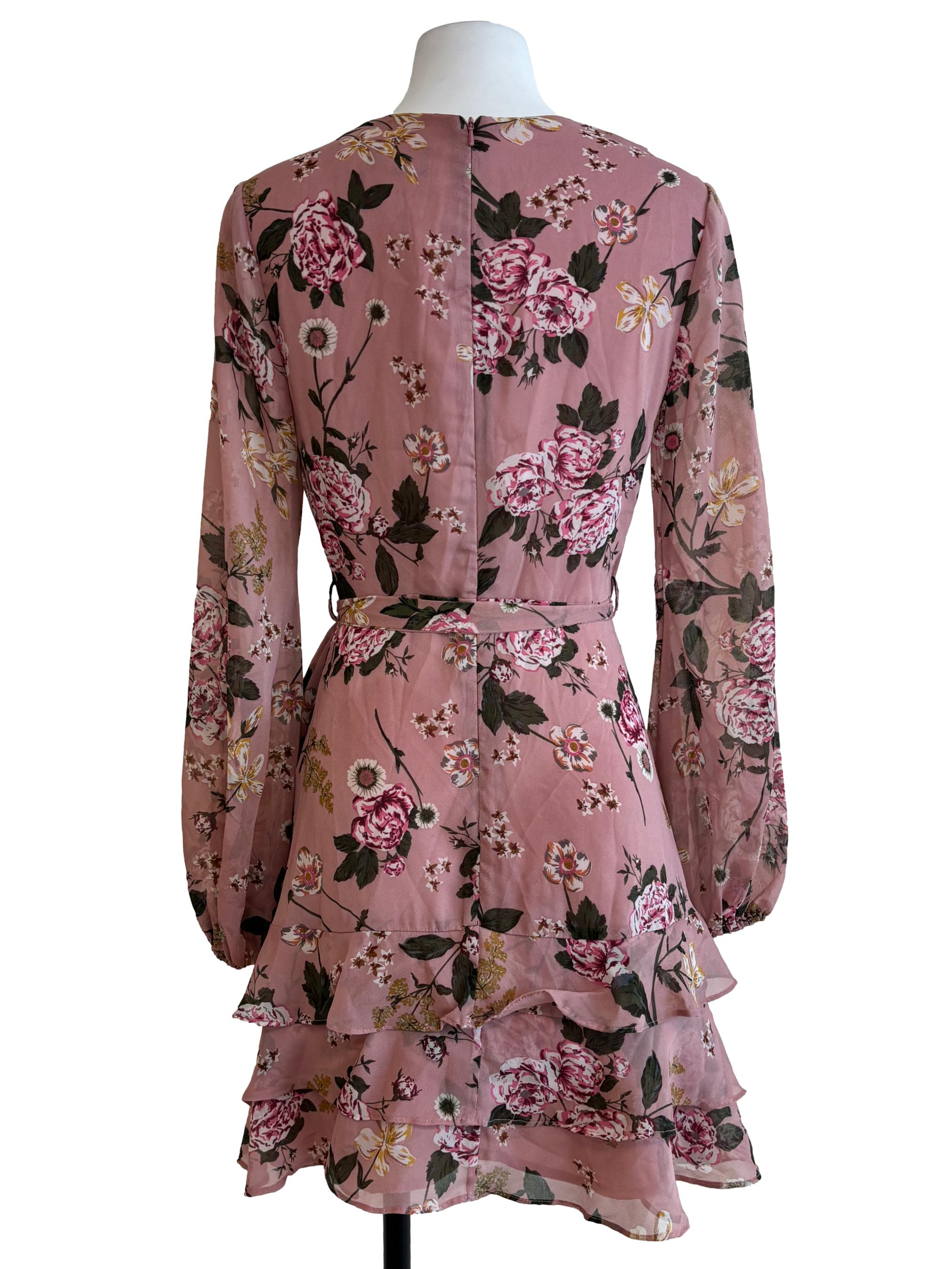 Rose Pink Floral Ruffle Dress