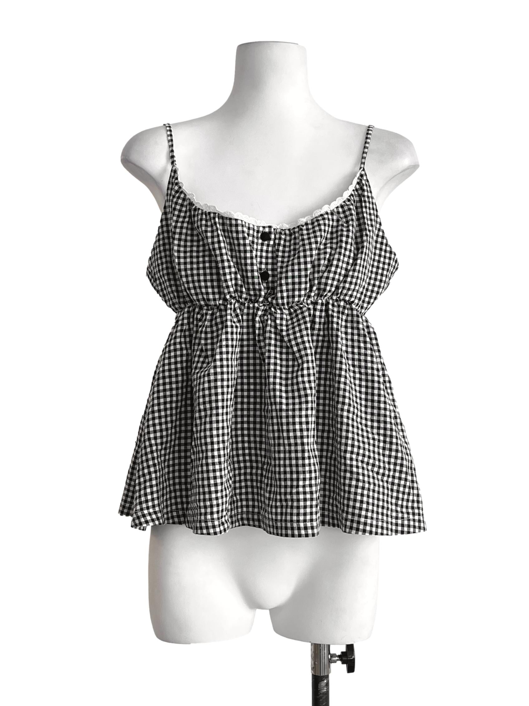 Pitch Black Checkered Spaghetti Sleeveless Top