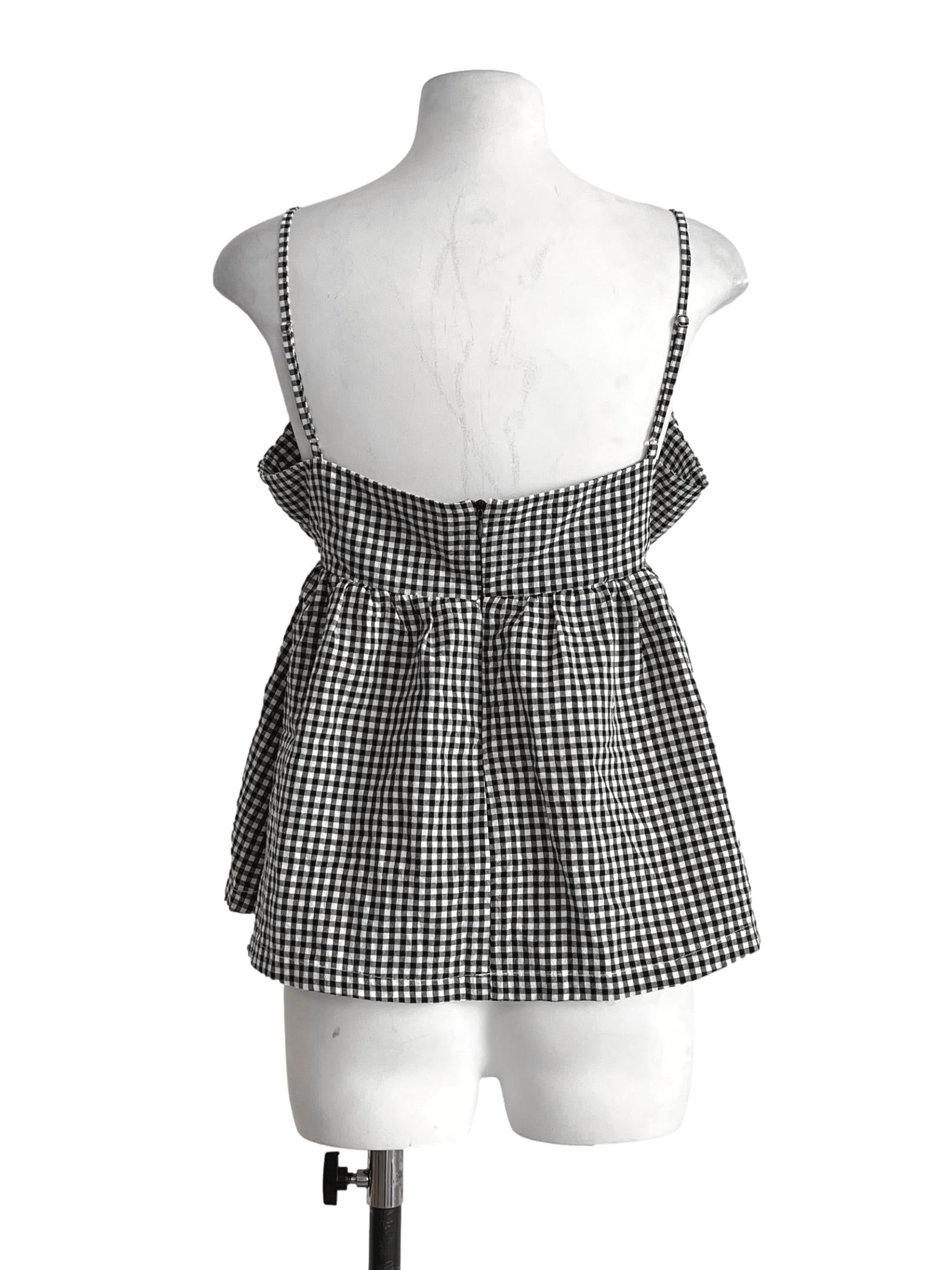 Pitch Black Checkered Spaghetti Sleeveless Top