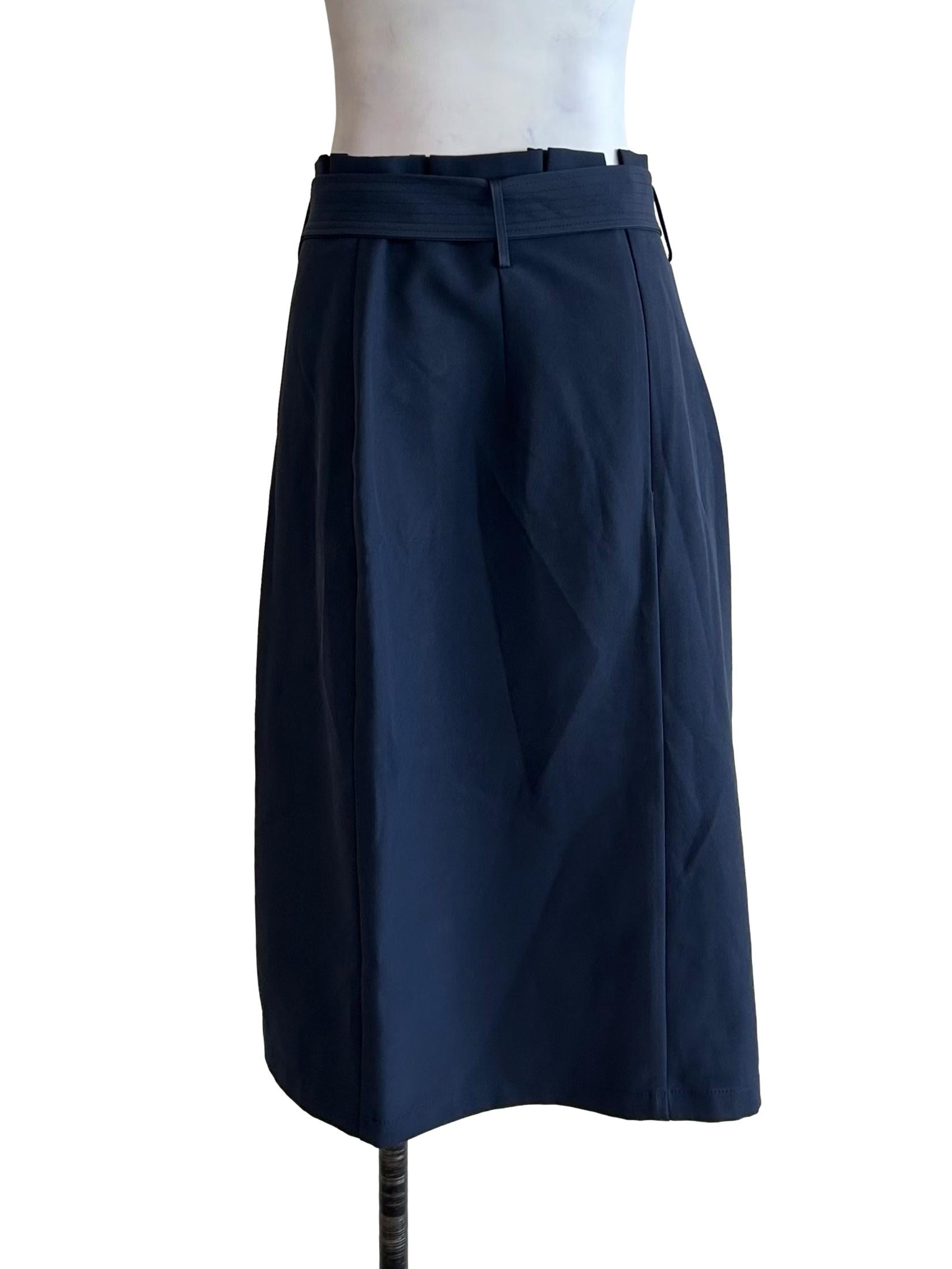 Navy Blue Paperbag Waist Wrap Skirt