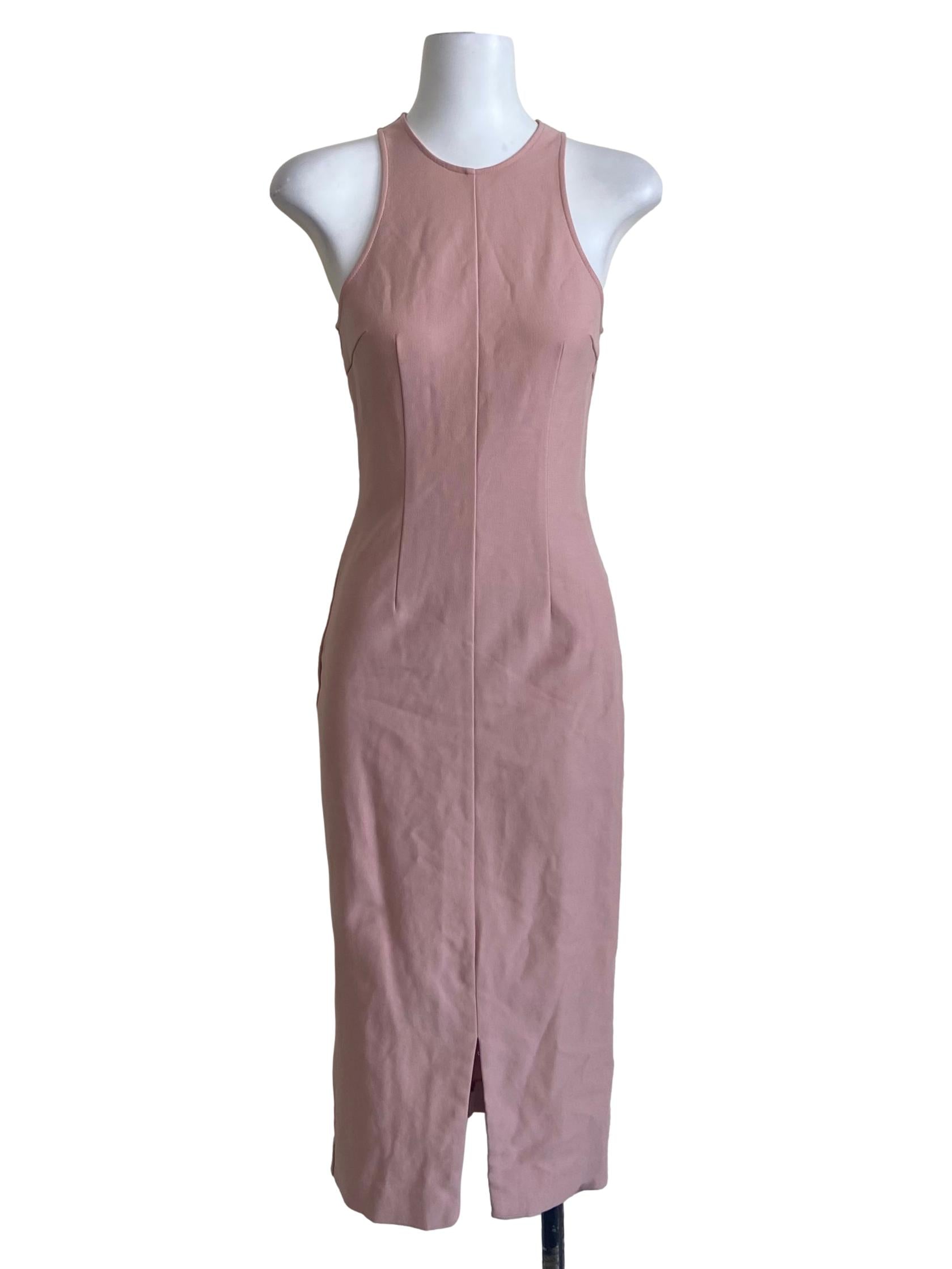 Salmon Pink Twill Slit Bodycon Dress