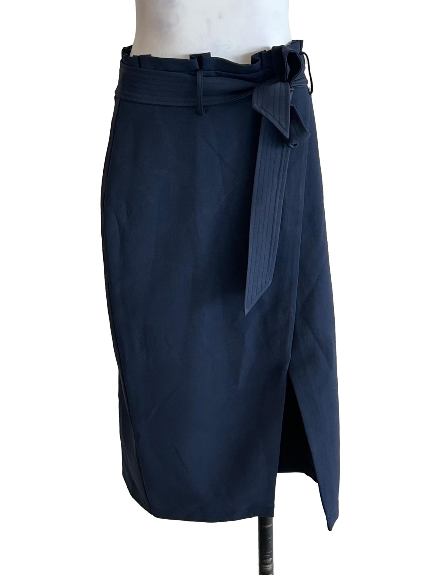 Navy Blue Paperbag Waist Wrap Skirt
