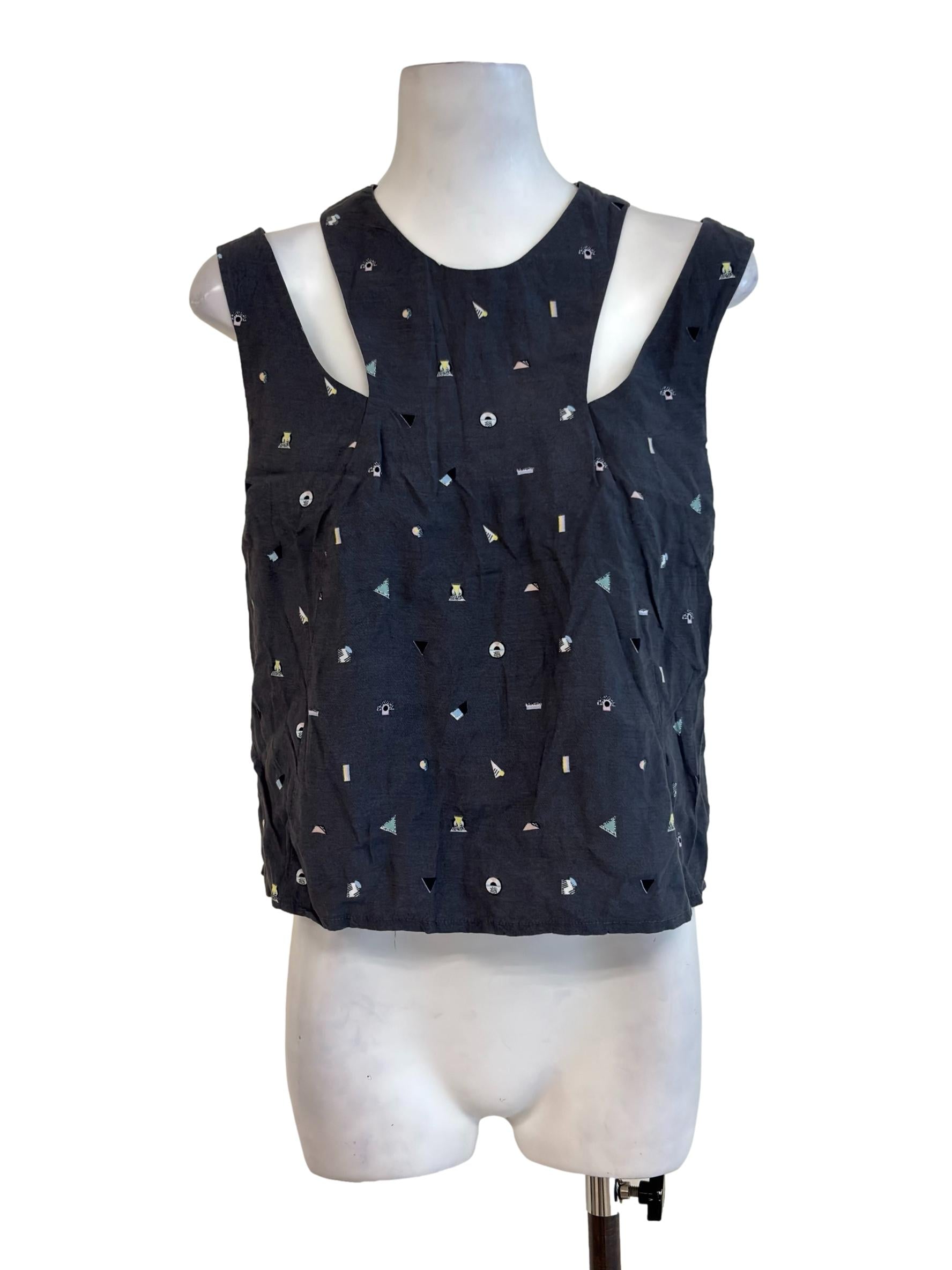 Anchor Grey Print Asymmetric Neckline Tank Top